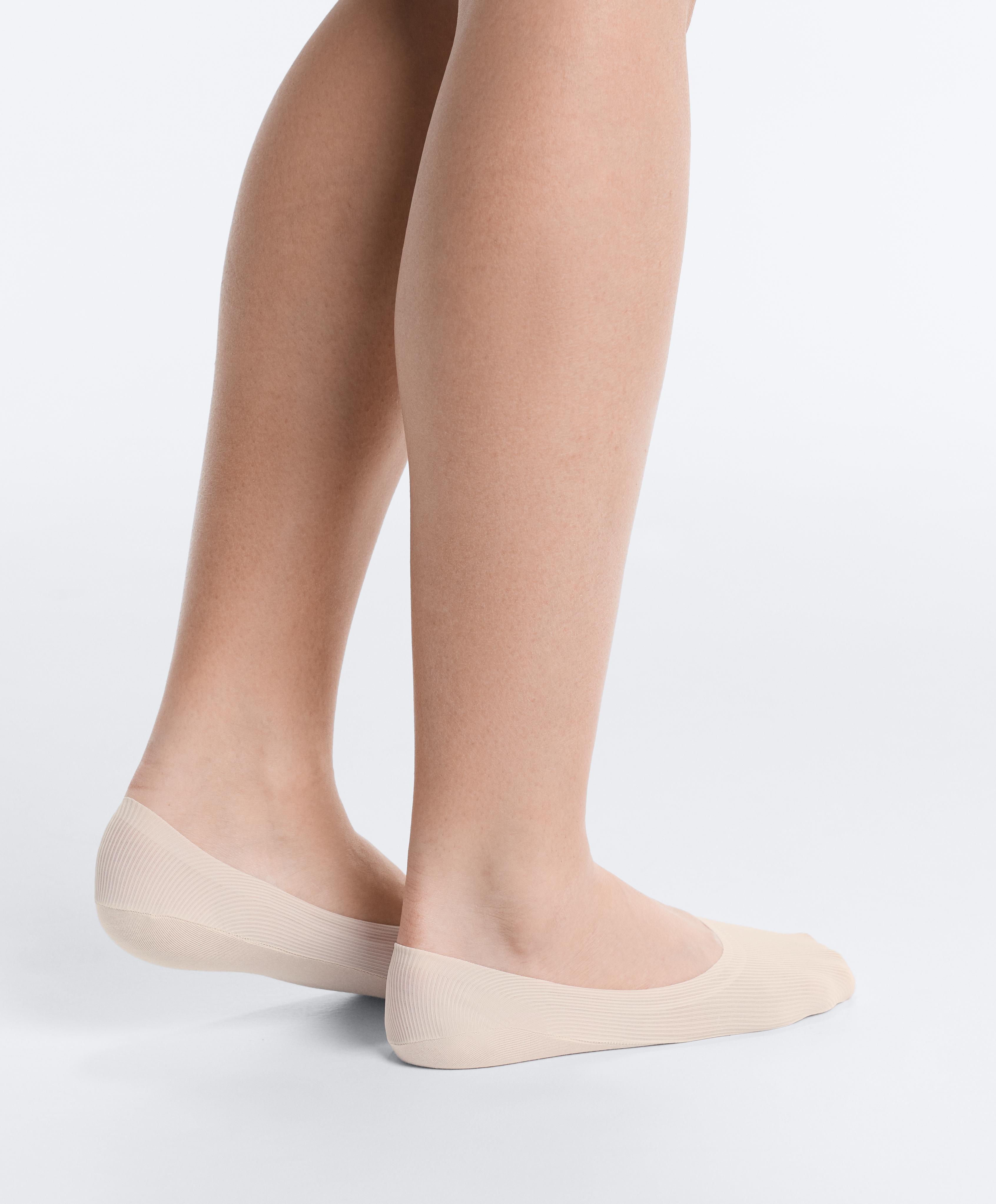 2 pairs of ribbed microfibre medium cut invisible socks — MOCHA