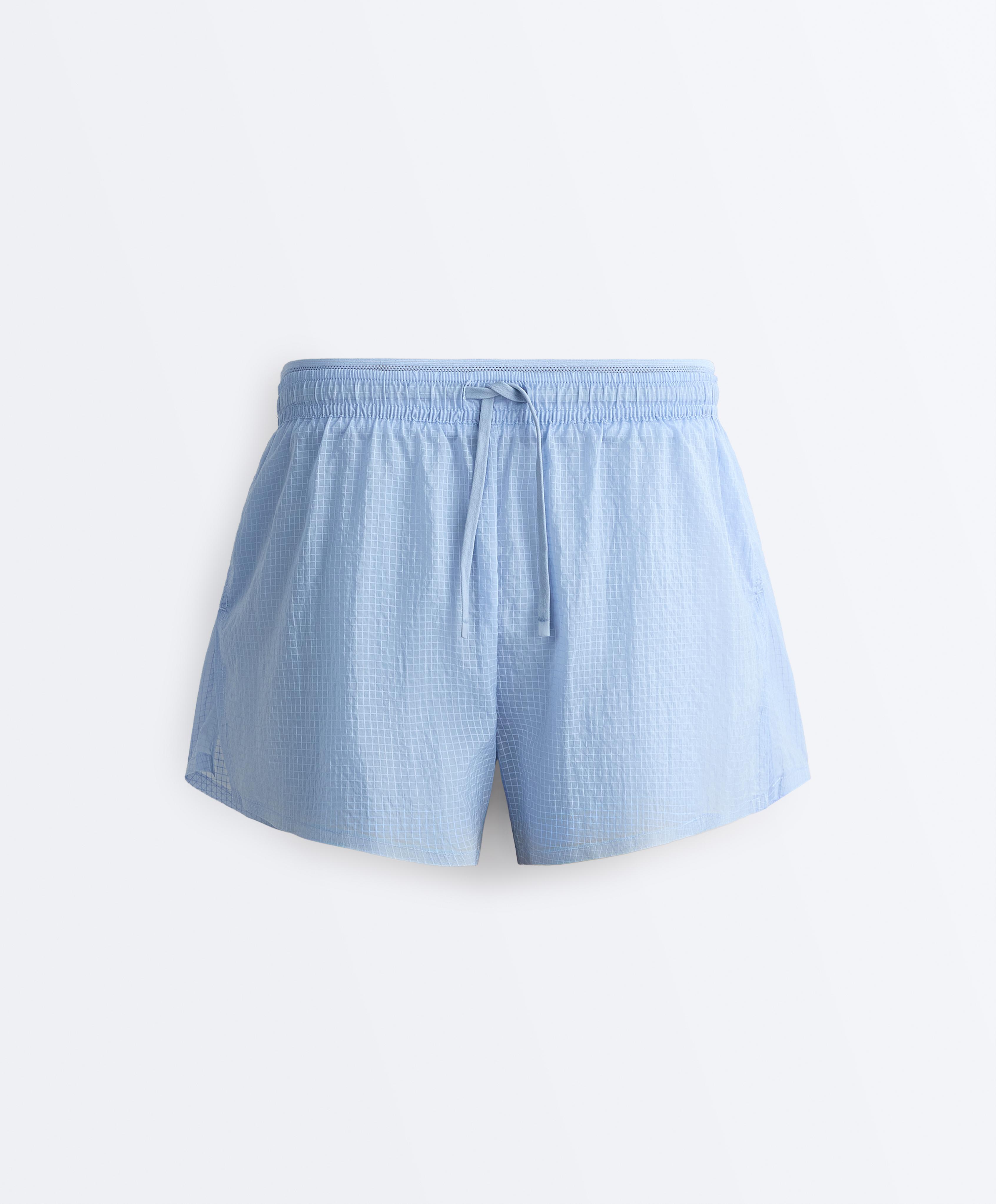 Technical 2-in-1 checked mid-rise shorts — MID GREY-BLUE