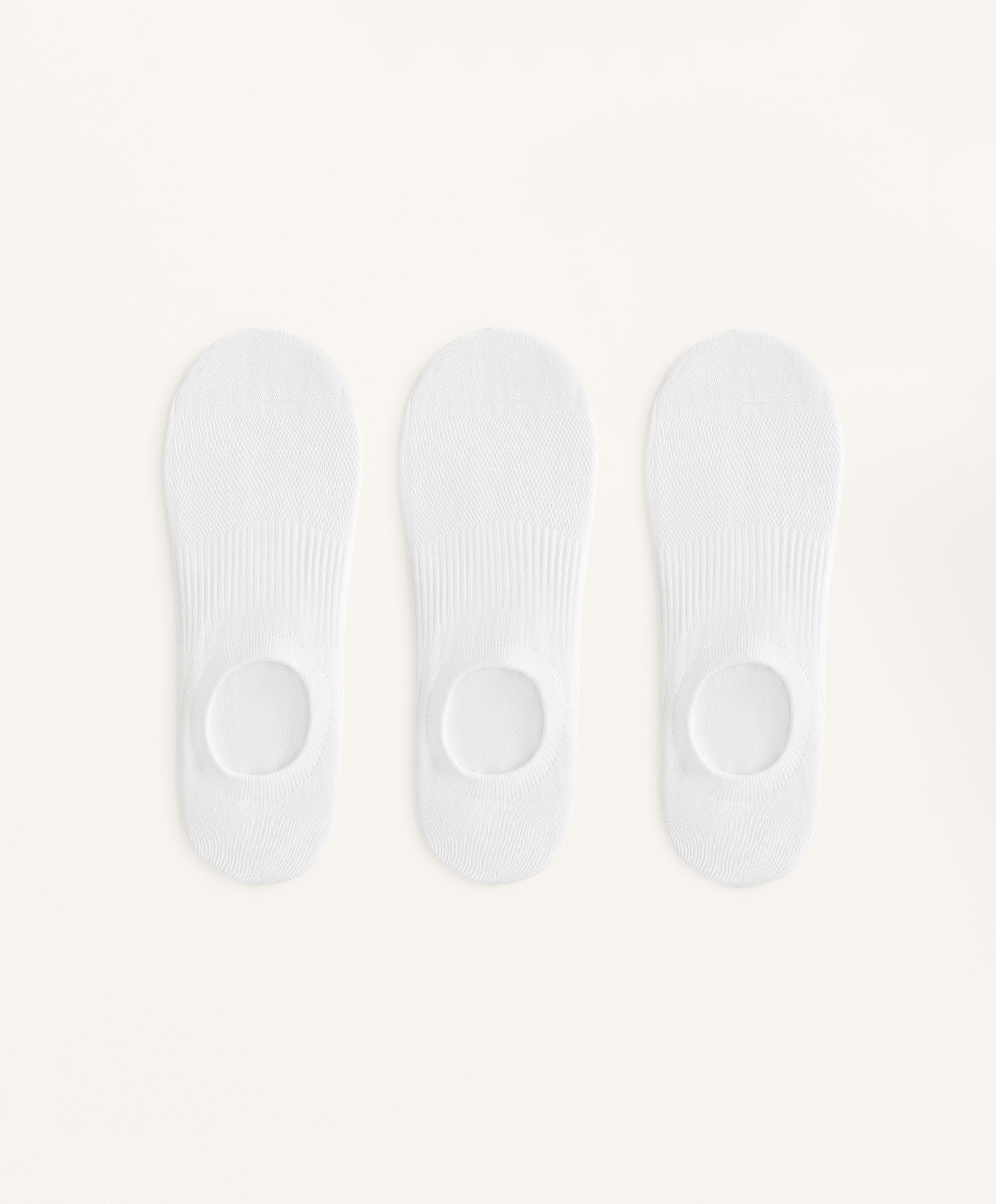 3 pairs of high-cut cotton blend invisible sports socks — WHITE