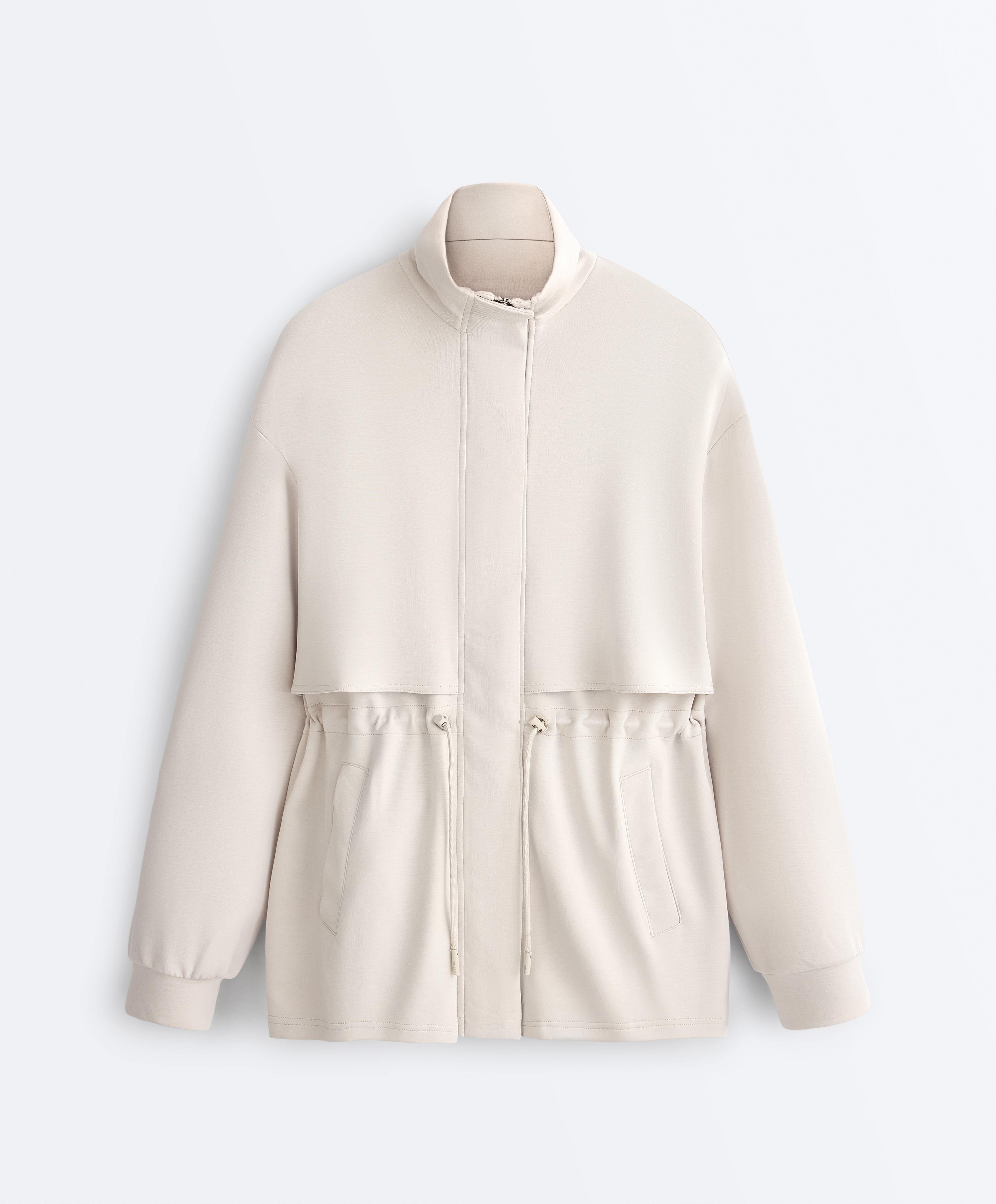 Long soft-touch jacket with modal and pockets — PALE MINK