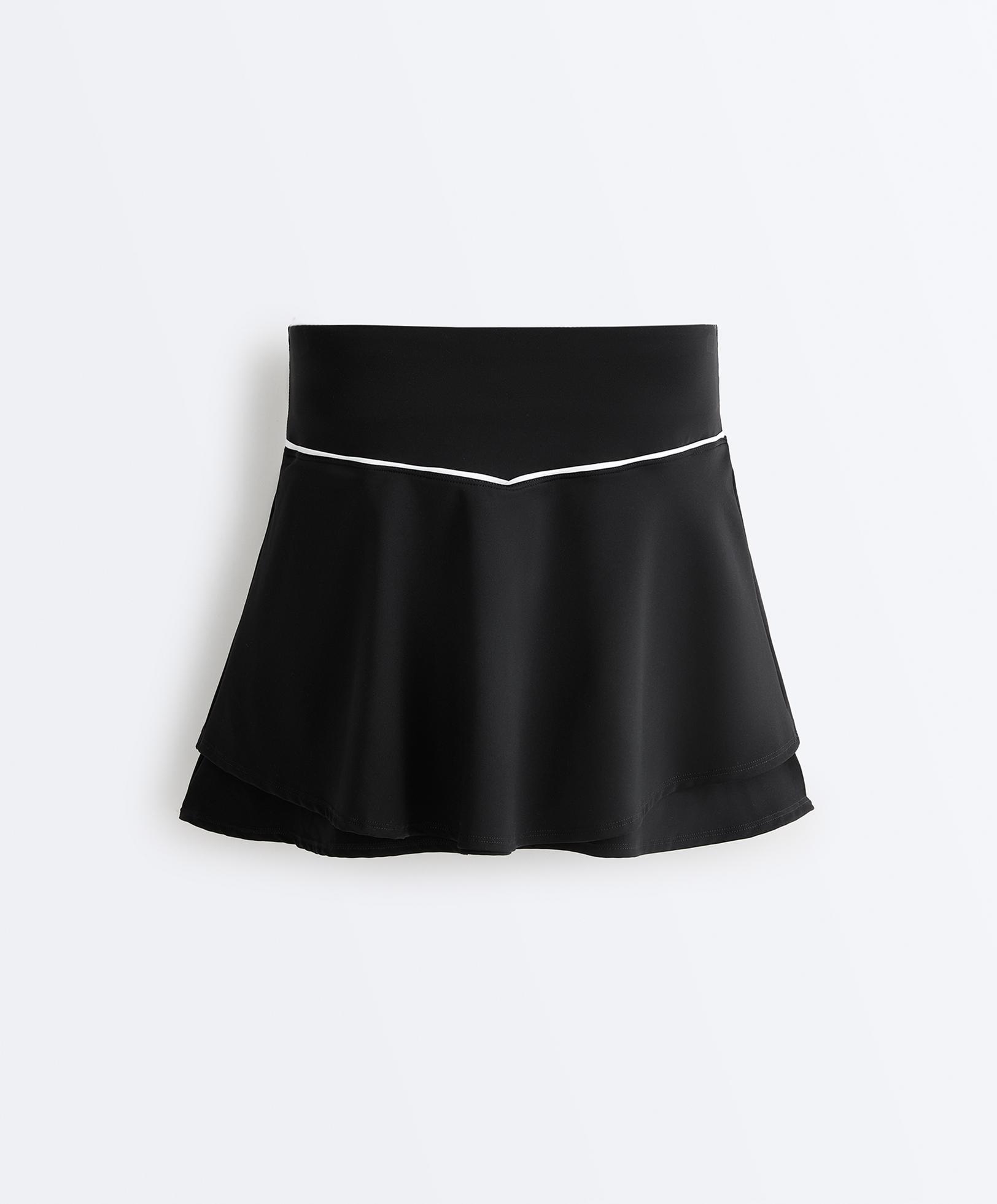 Double layer high rise short skirt — BLACK