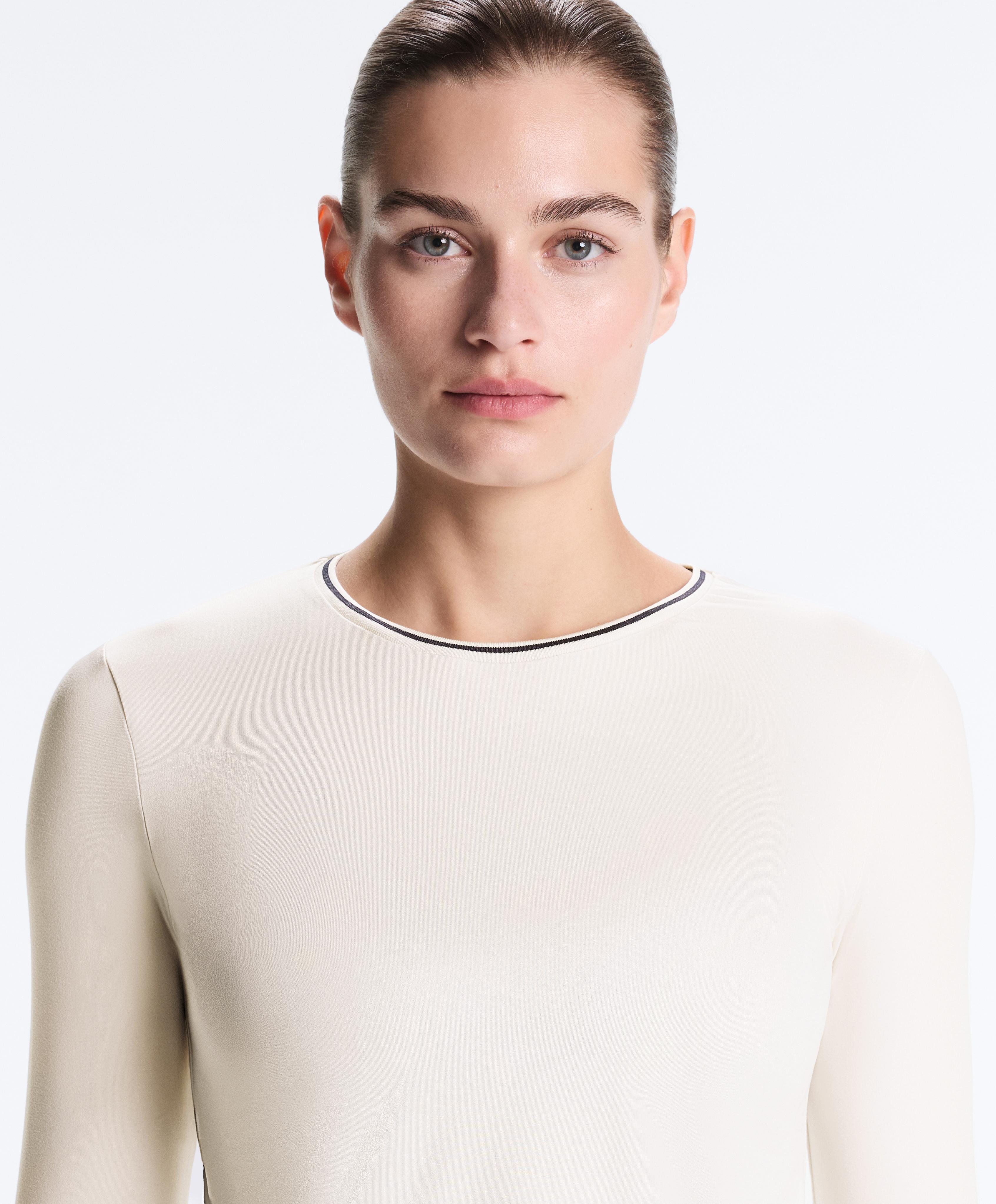 Long-sleeve technical piping T-shirt — PALE ECRU