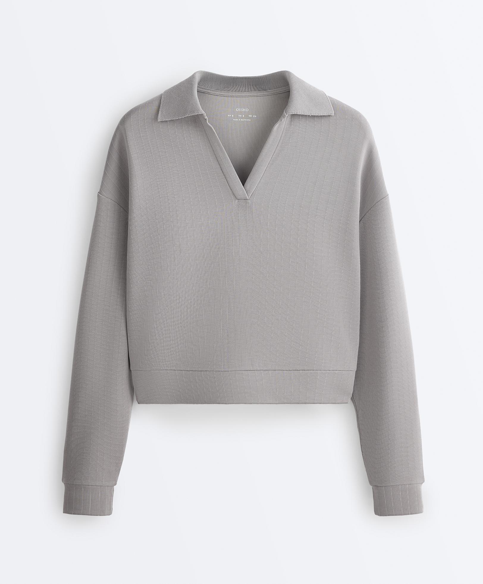 Striped polo shirt with soft touch modal — MID GREY