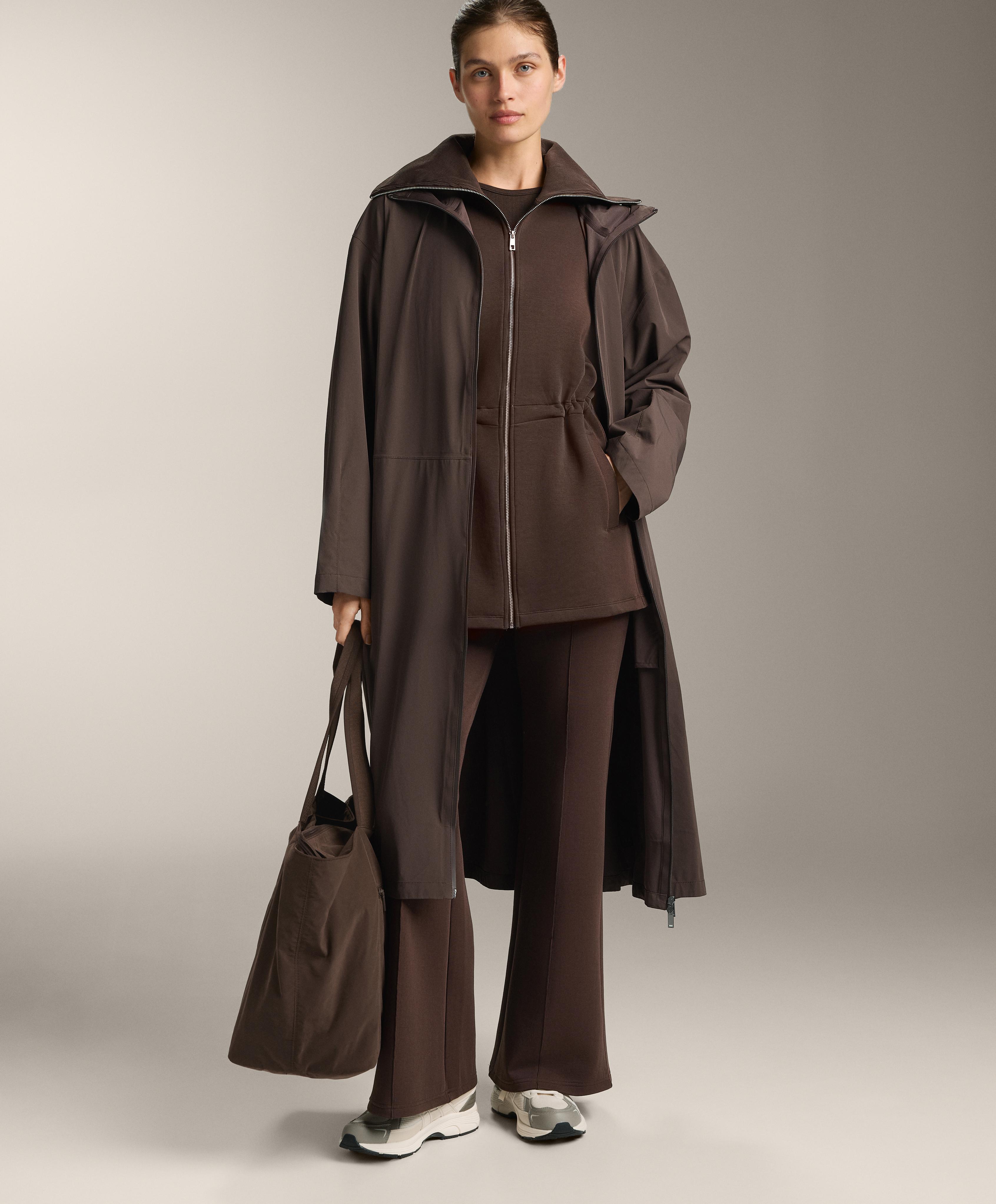 Veste longue taille ajustable col rib mélange coton