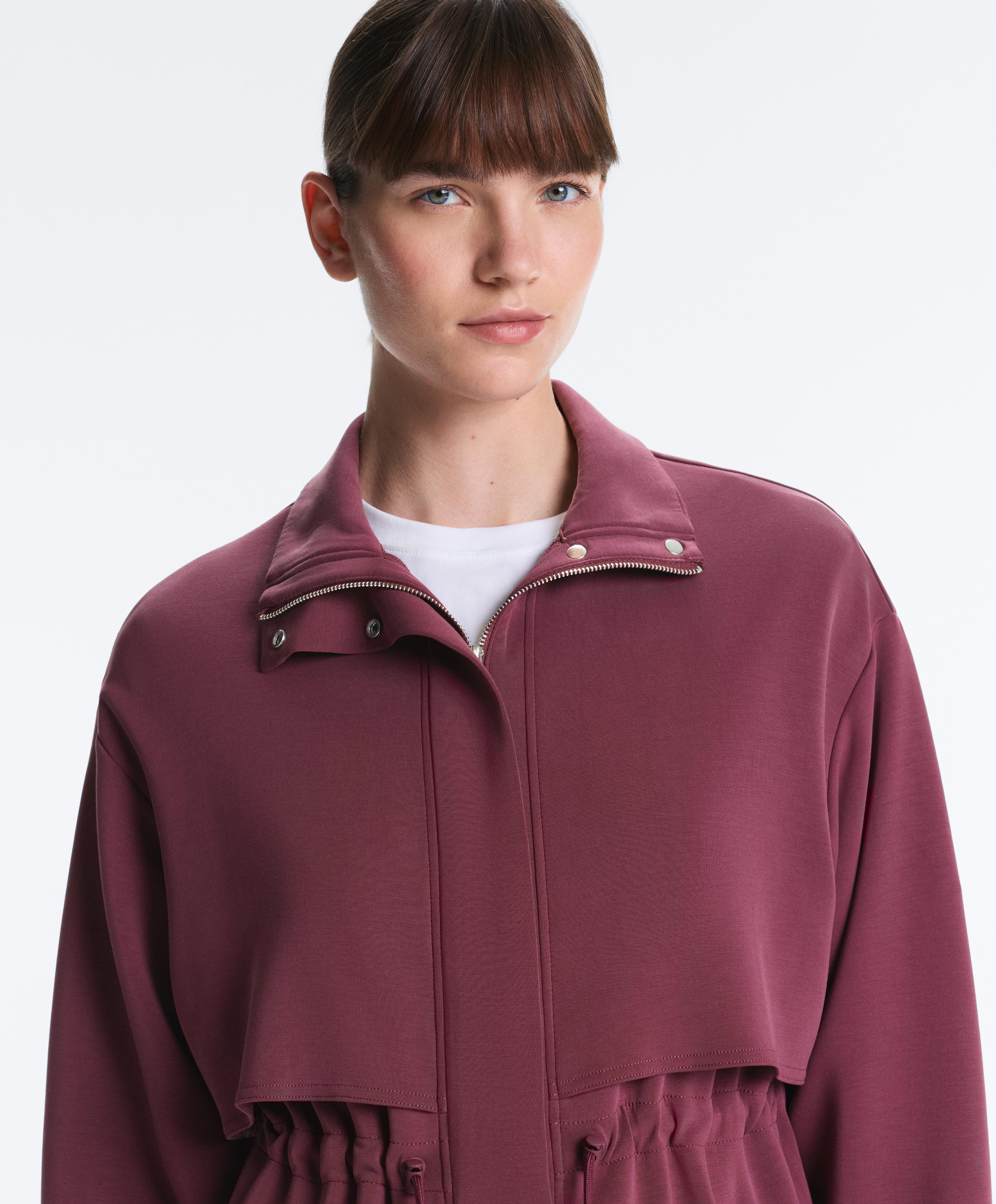 Long soft-touch jacket with modal and pockets — CHERRY