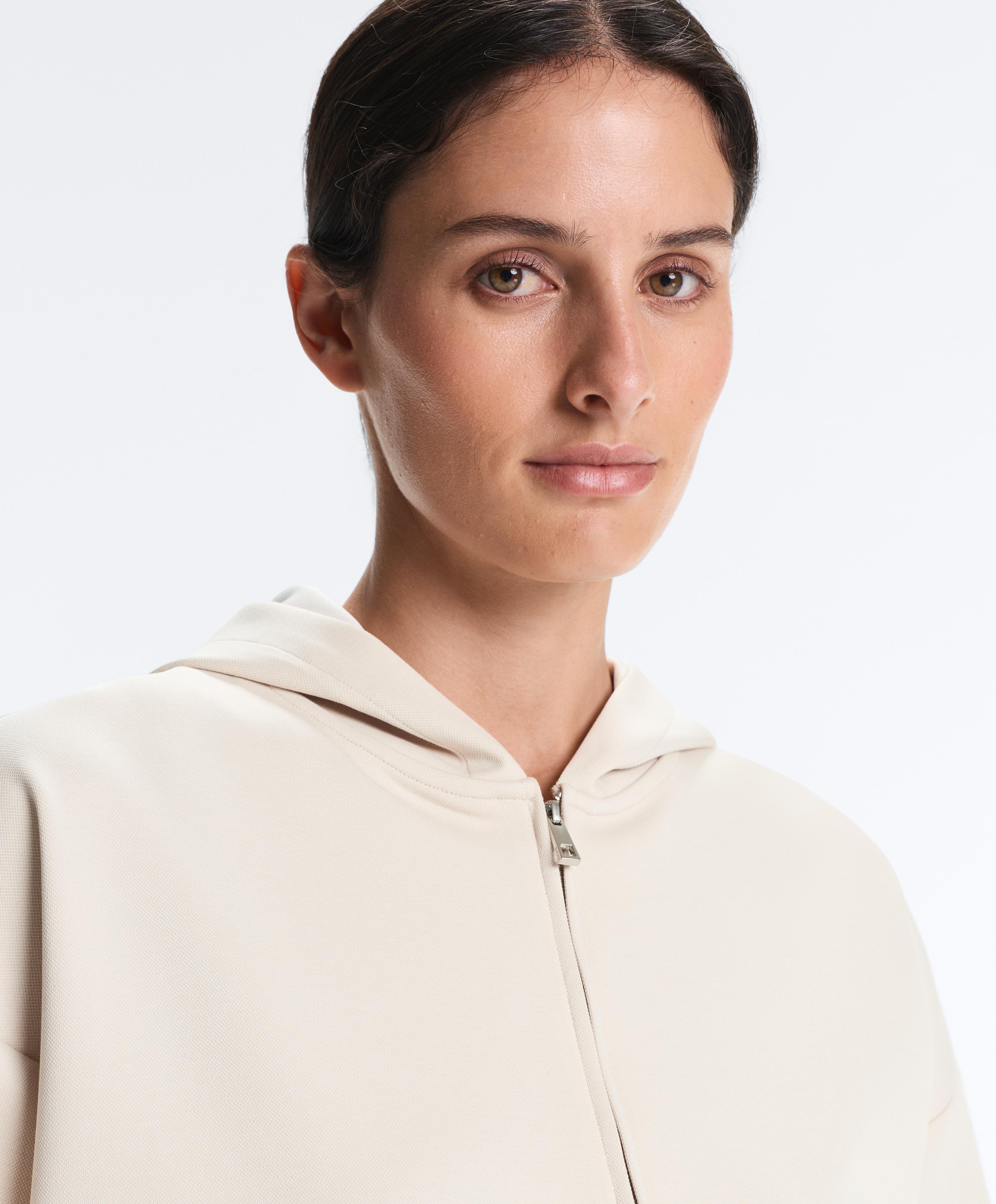 Hooded piqué cotton jacket — PALE MINK