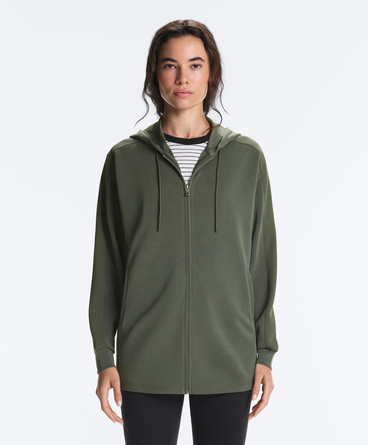 Long jacket with rib details and soft-touch modal — KHAKI