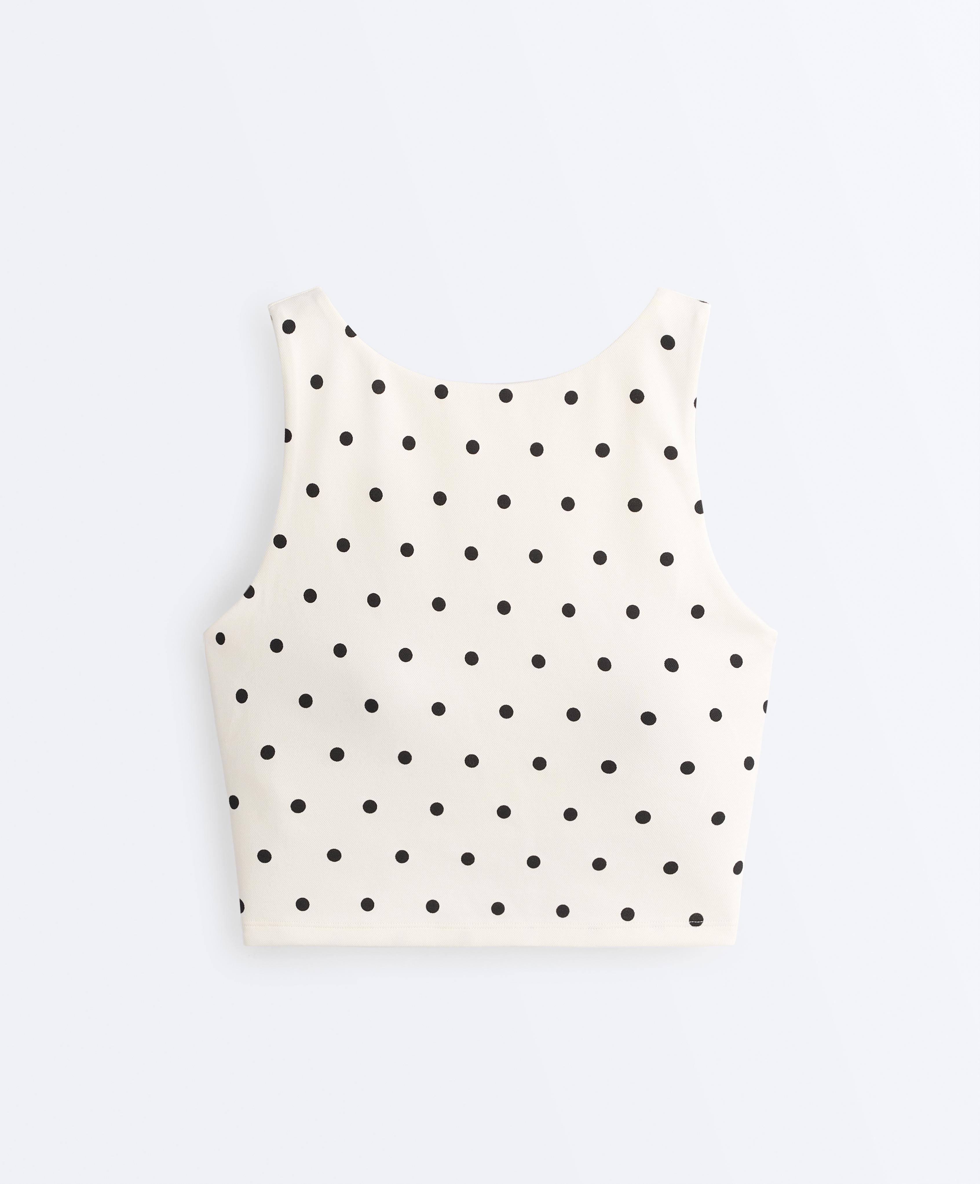 Sleeveless polka dot T-shirt — PALE ECRU