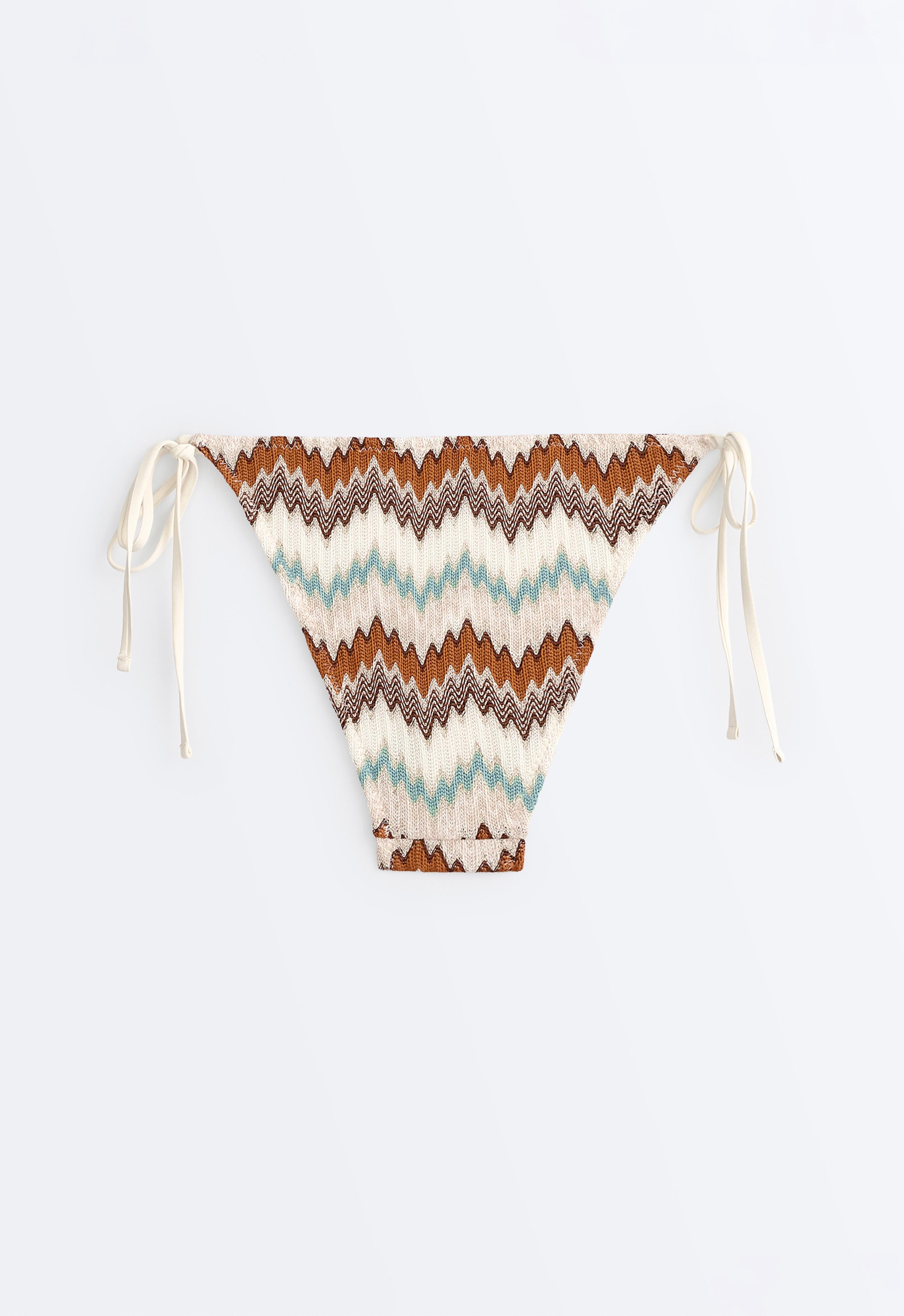 Medium-coverage zigzag metallic crochet tie bikini briefs — AQUA GREEN