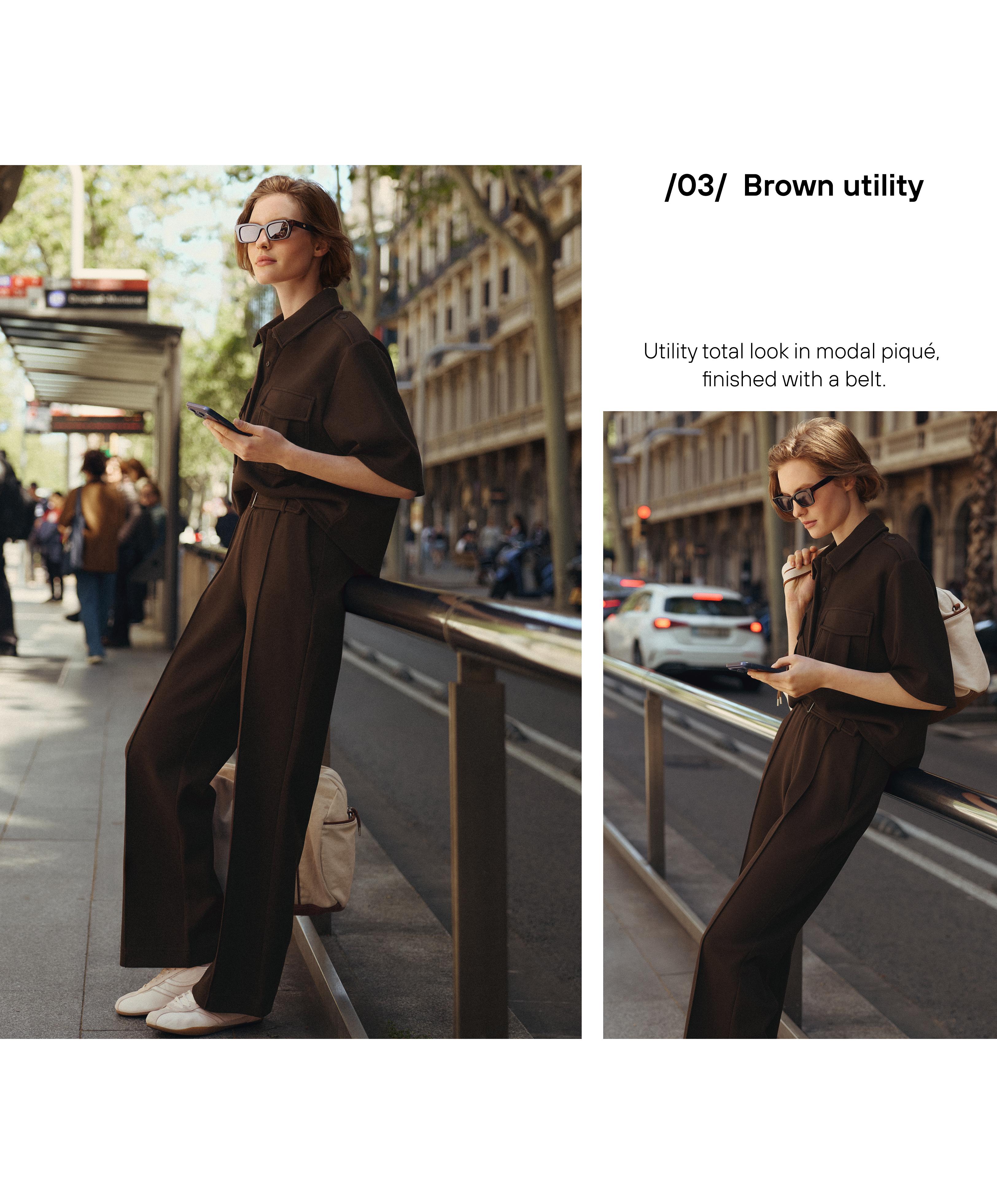 Slim low-rise trousers with cotton piqué pintuck Slim low-rise trousers with cotton piqué pintuck