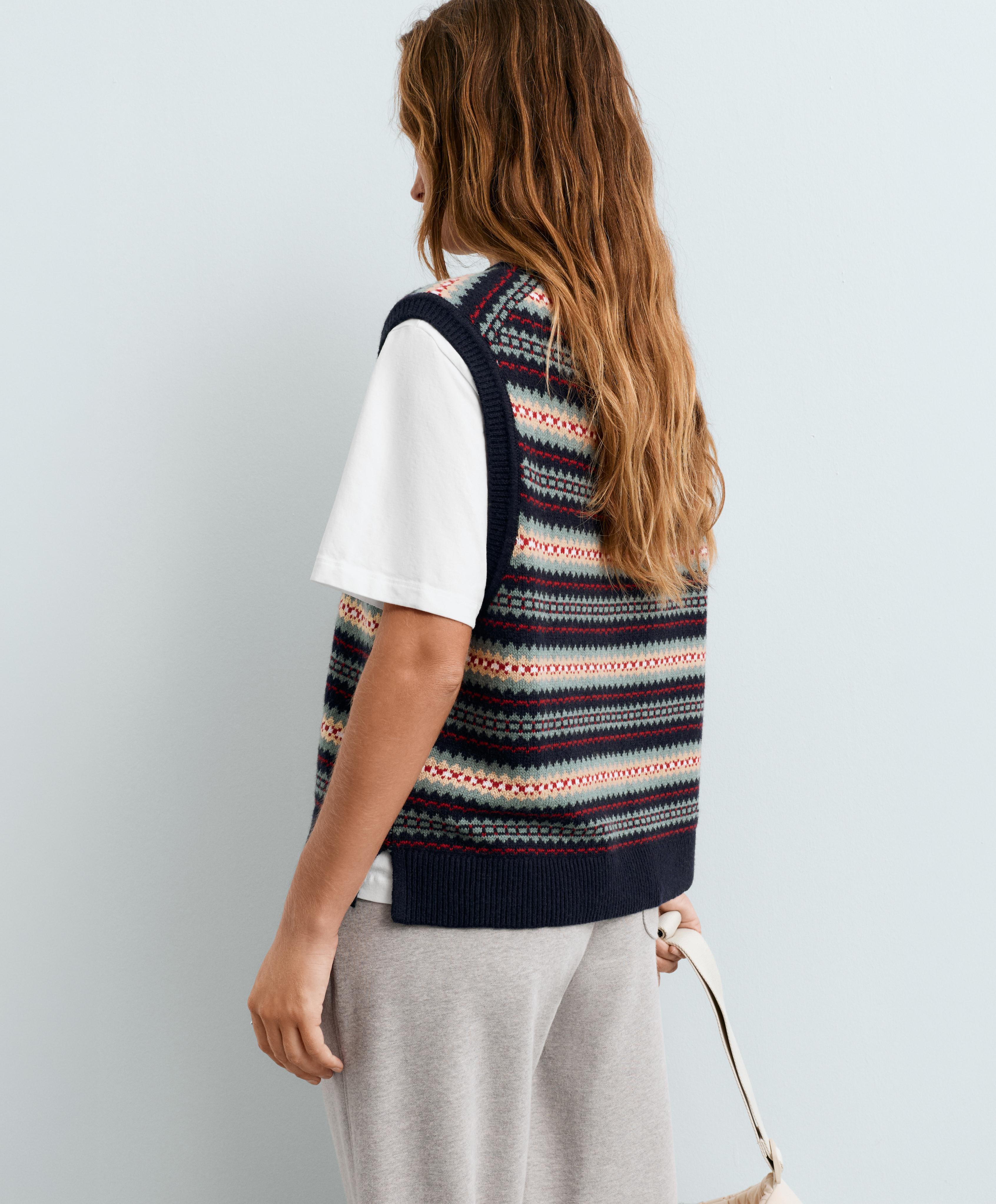 Wool blend jacquard knit vest — INK BLUE