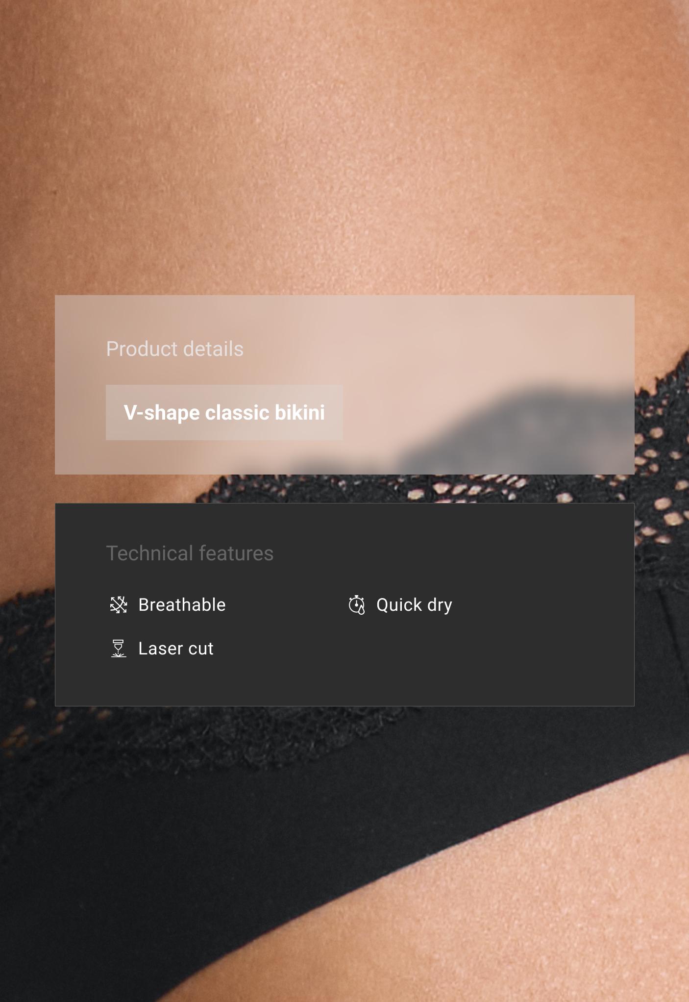 3 laser-cut polyamide blend V-cut lace bikini briefs — BLACK