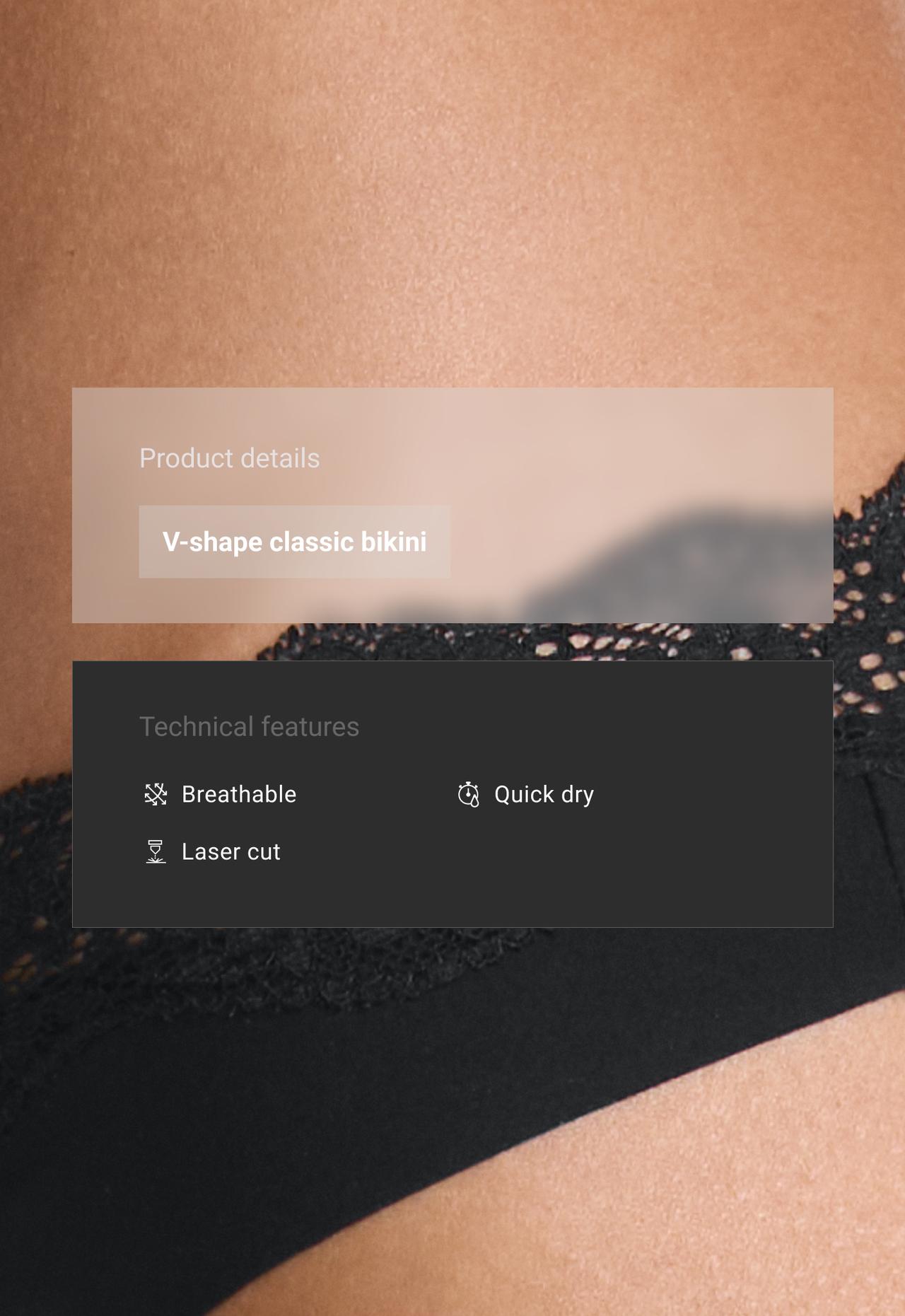 3 laser-cut polyamide blend V-cut lace bikini briefs — BLACK