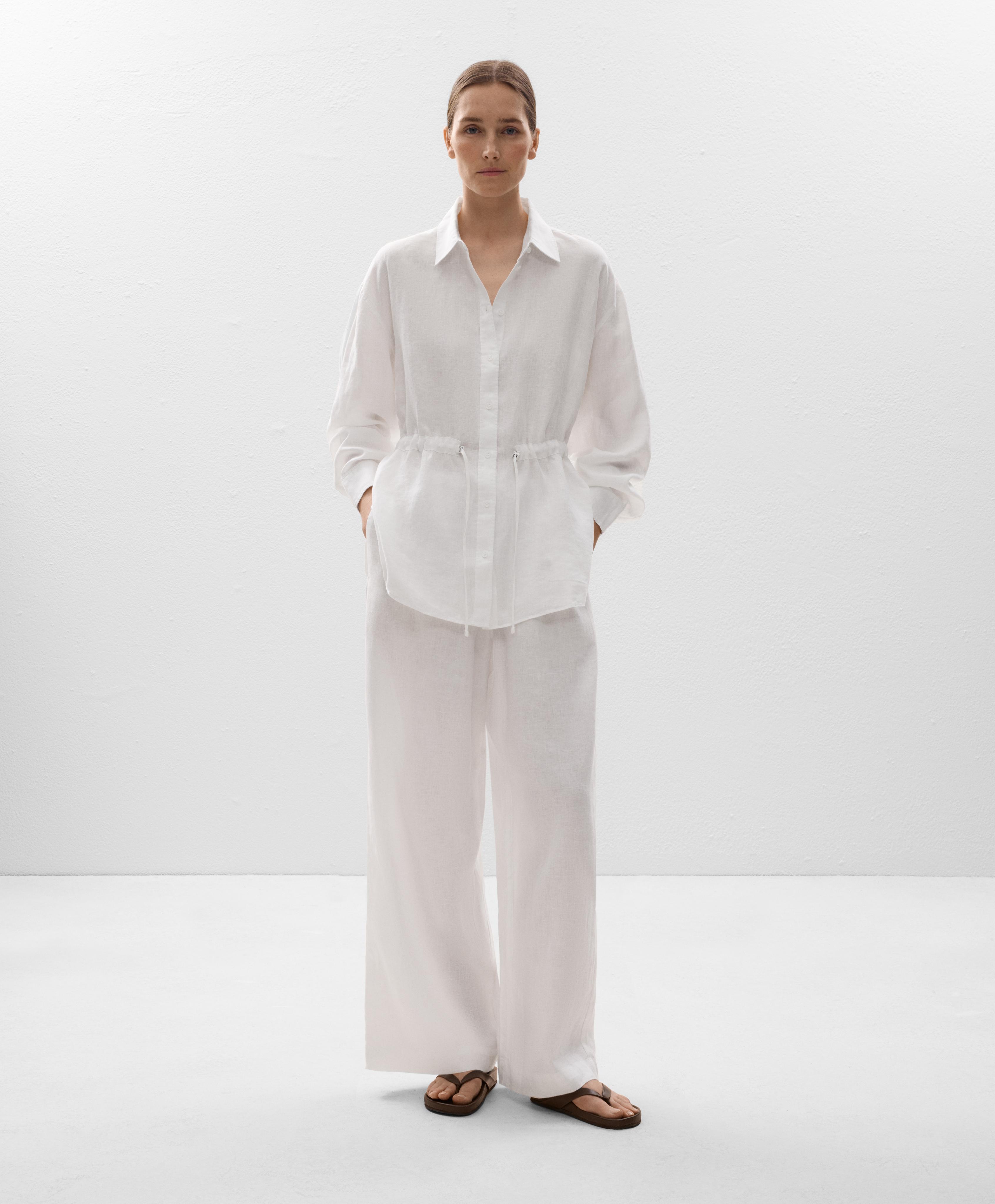 قميص طويل بخصر قابل للتعديل 100% من الكتان قميص طويل بخصر قابل للتعديل 100% من الكتان