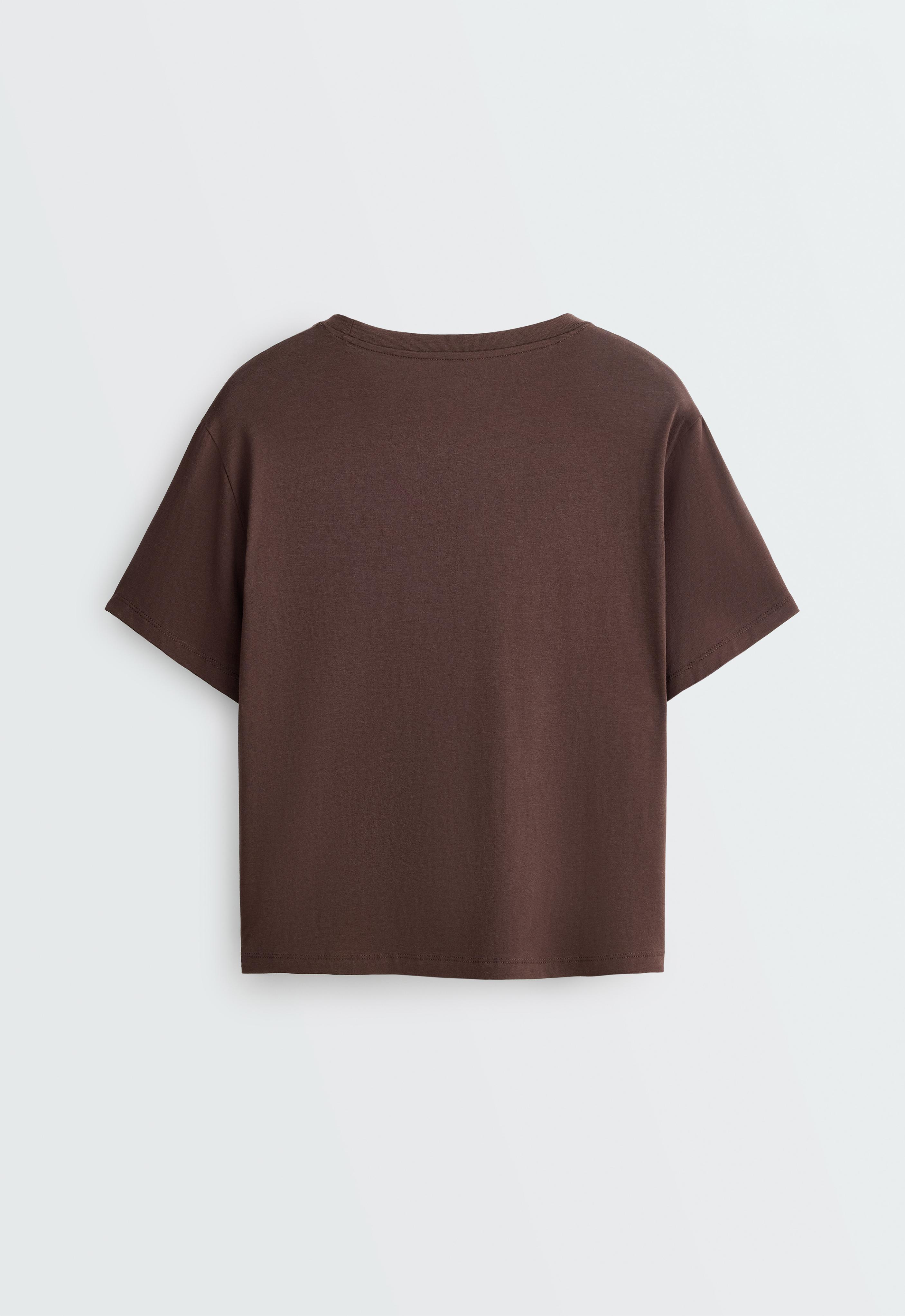 Boxy short-sleeved cotton blend T-shirt — DARK BROWN