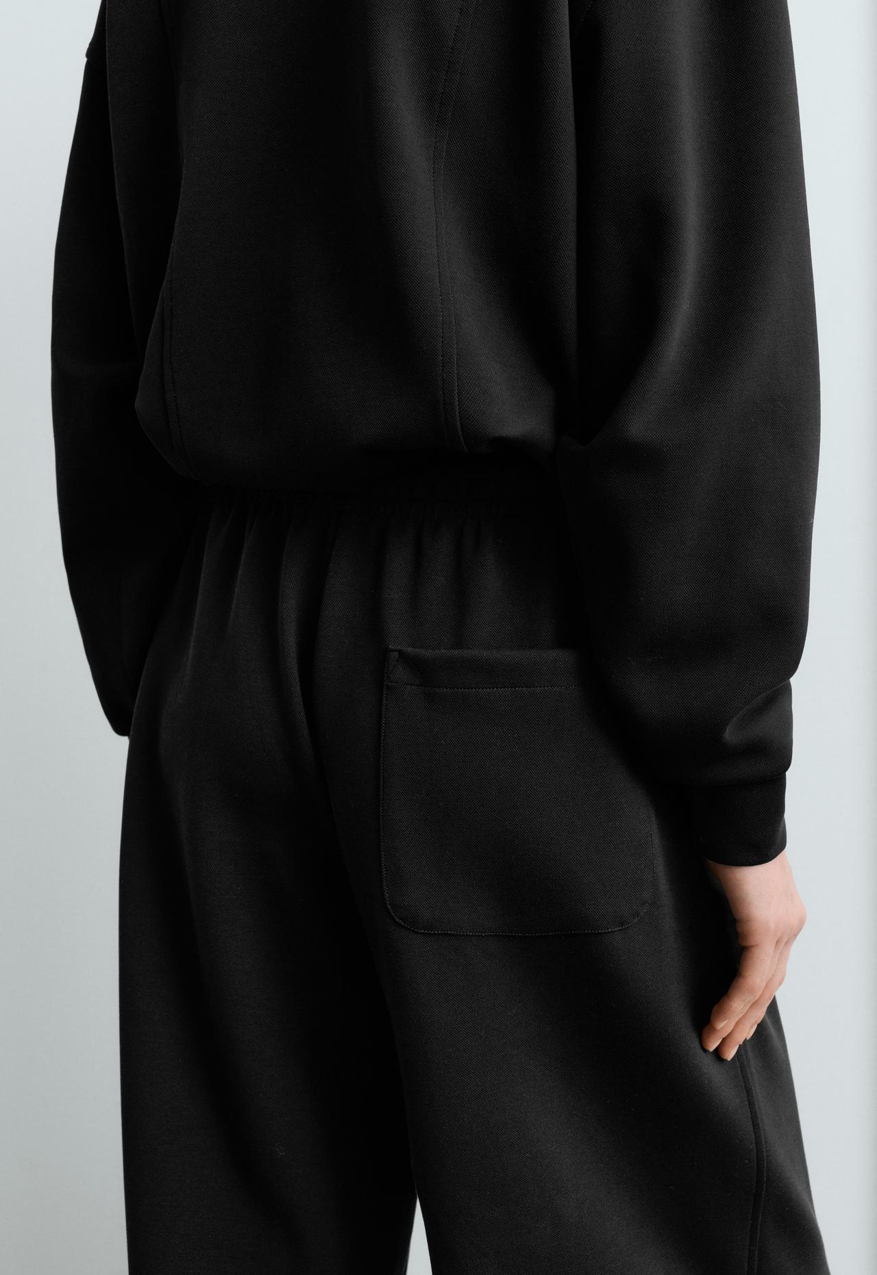 Cotton piqué straight-leg trousers — BLACK