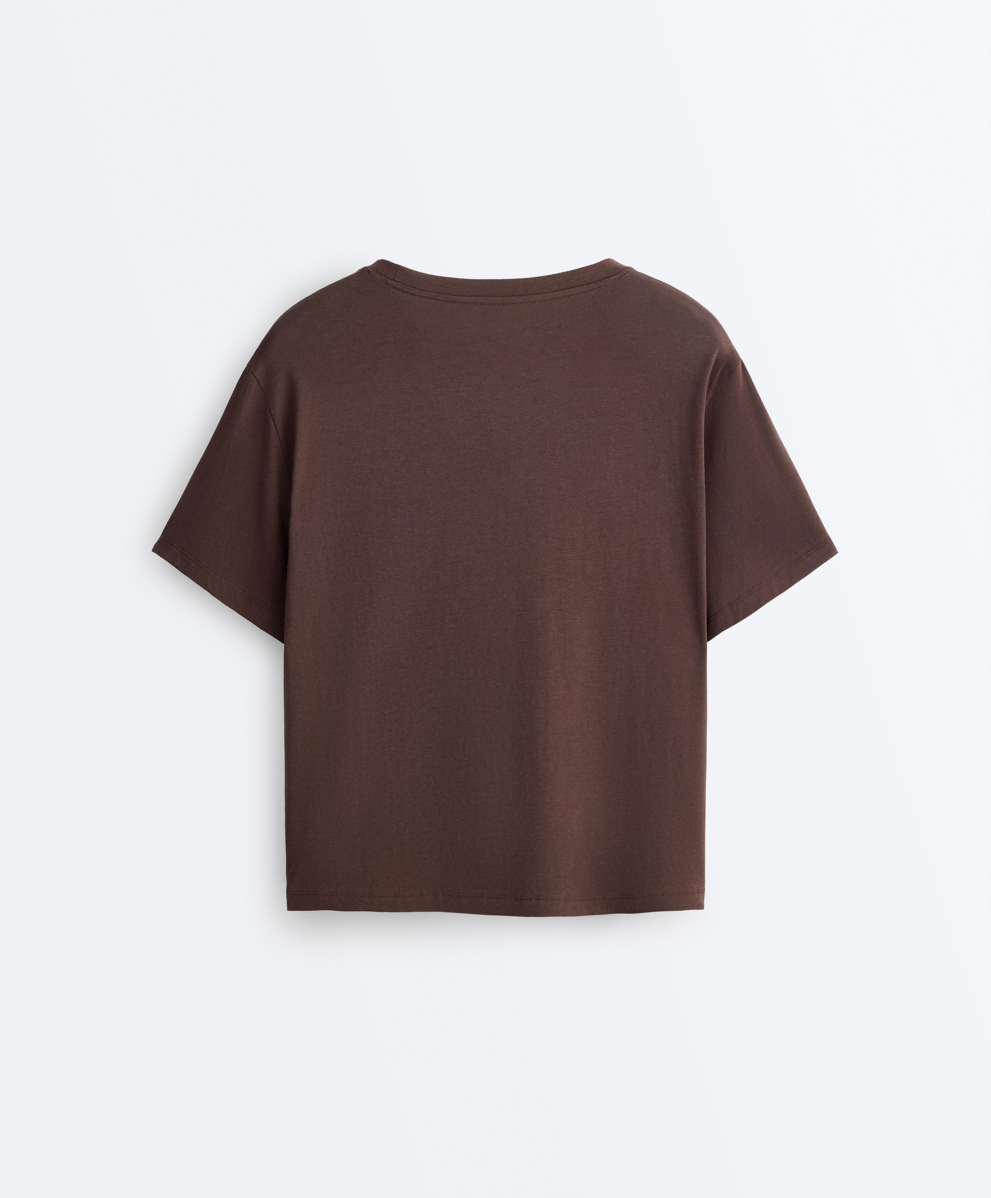 Boxy short-sleeved cotton blend T-shirt — DARK BROWN