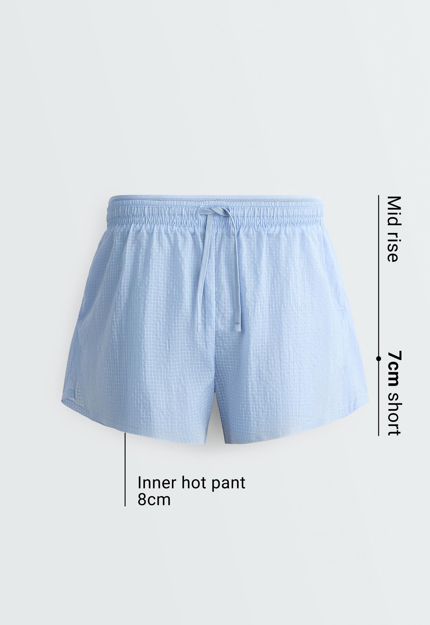 Technical 2-in-1 checked mid-rise shorts — MID GREY-BLUE