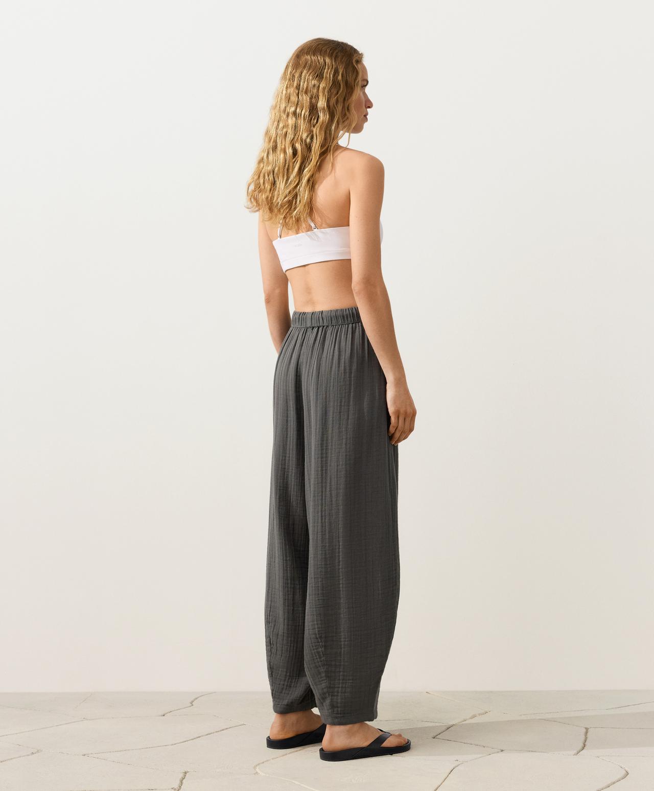 100% cotton gauze balloon trousers — ASPHALT