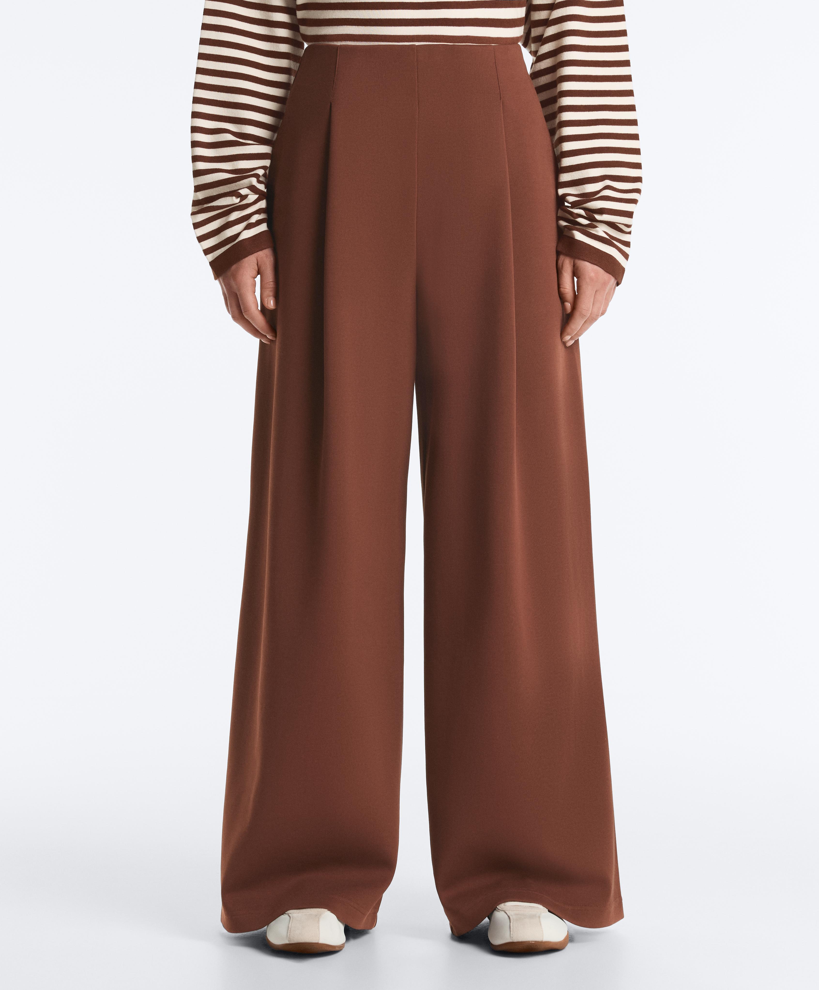 Wide-leg high-rise piqué trousers