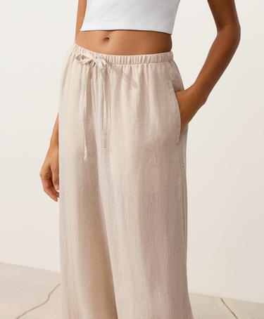 100% linen straight-leg trousers — SAND MELANGE 3