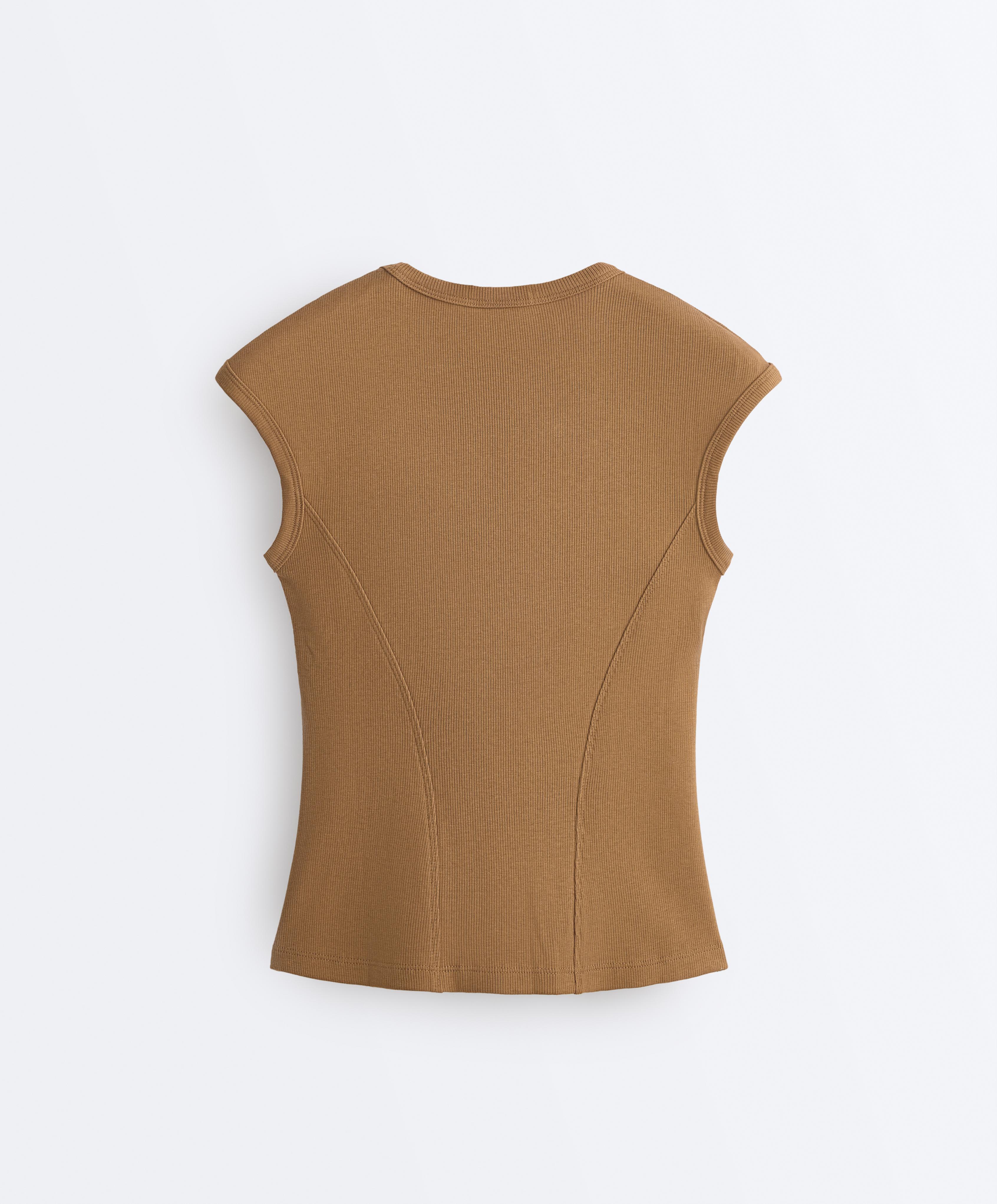 Short-sleeved rib top with cotton and modal — COPPER