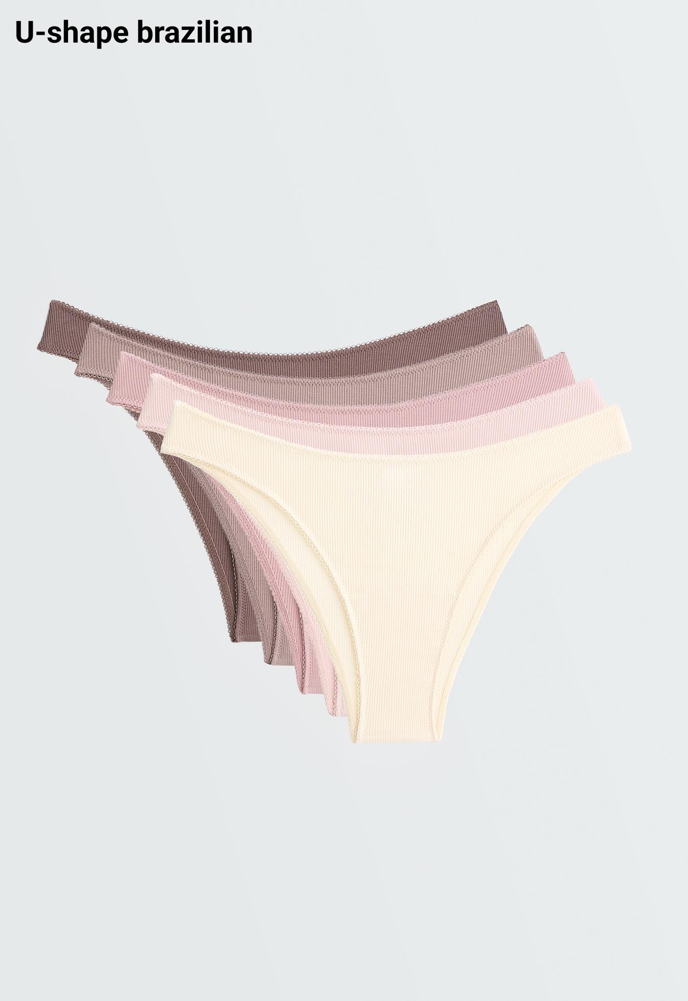 5 cotton rib U-cut Brazilian briefs — FADED PINK