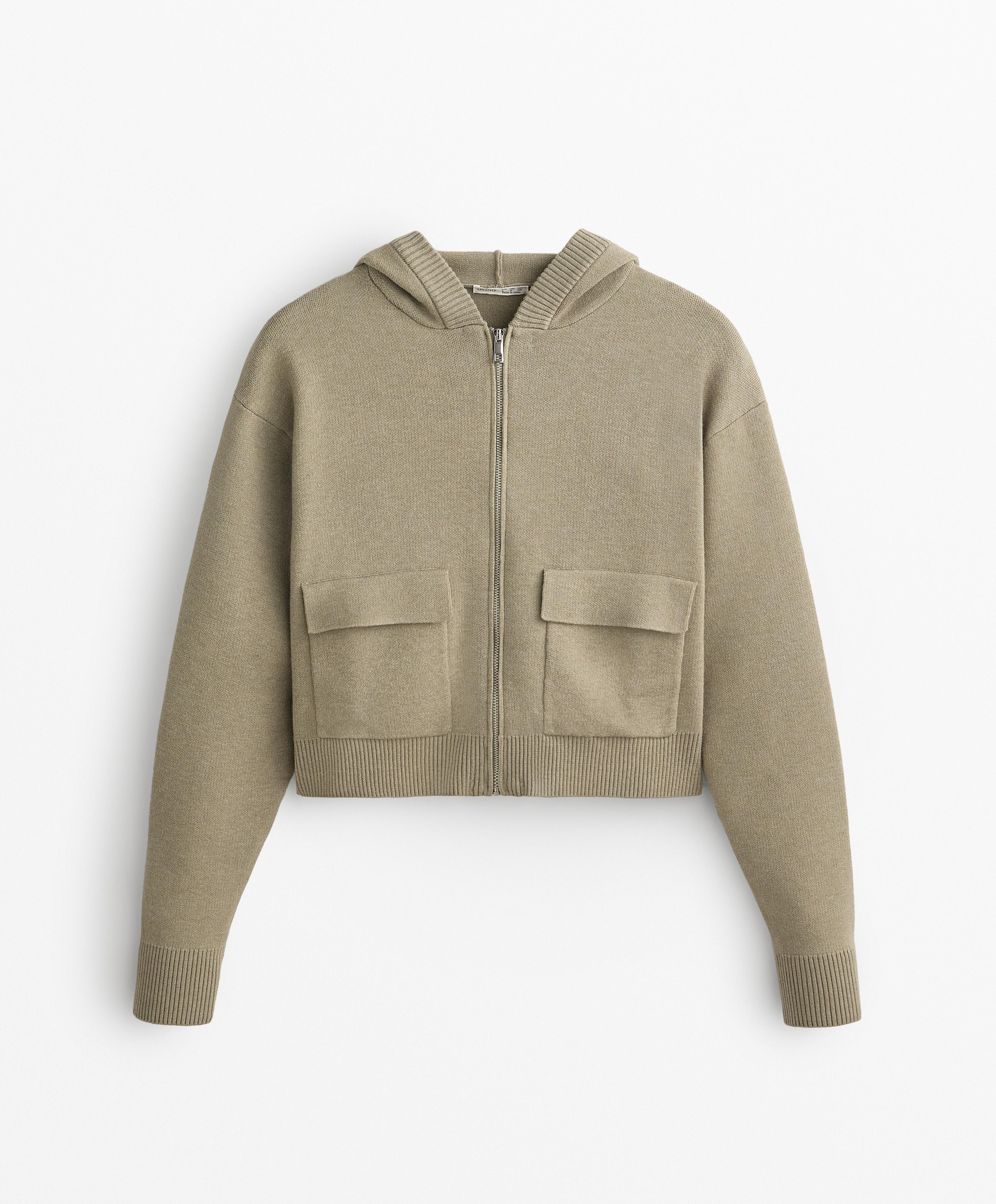 Hooded knit cargo jacket