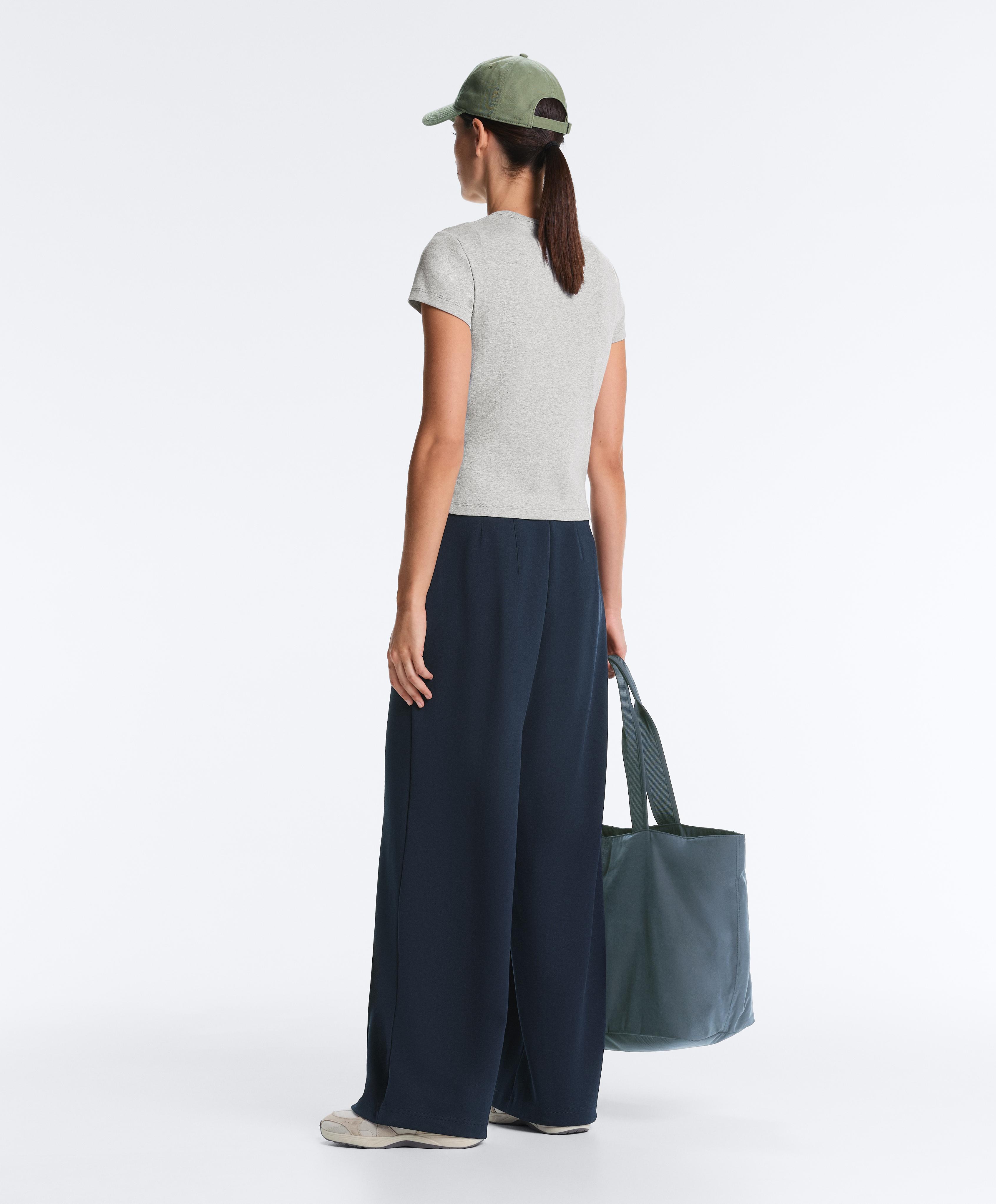 Fitted short sleeve rib T-shirt in cotton blend — GREY MELANGE