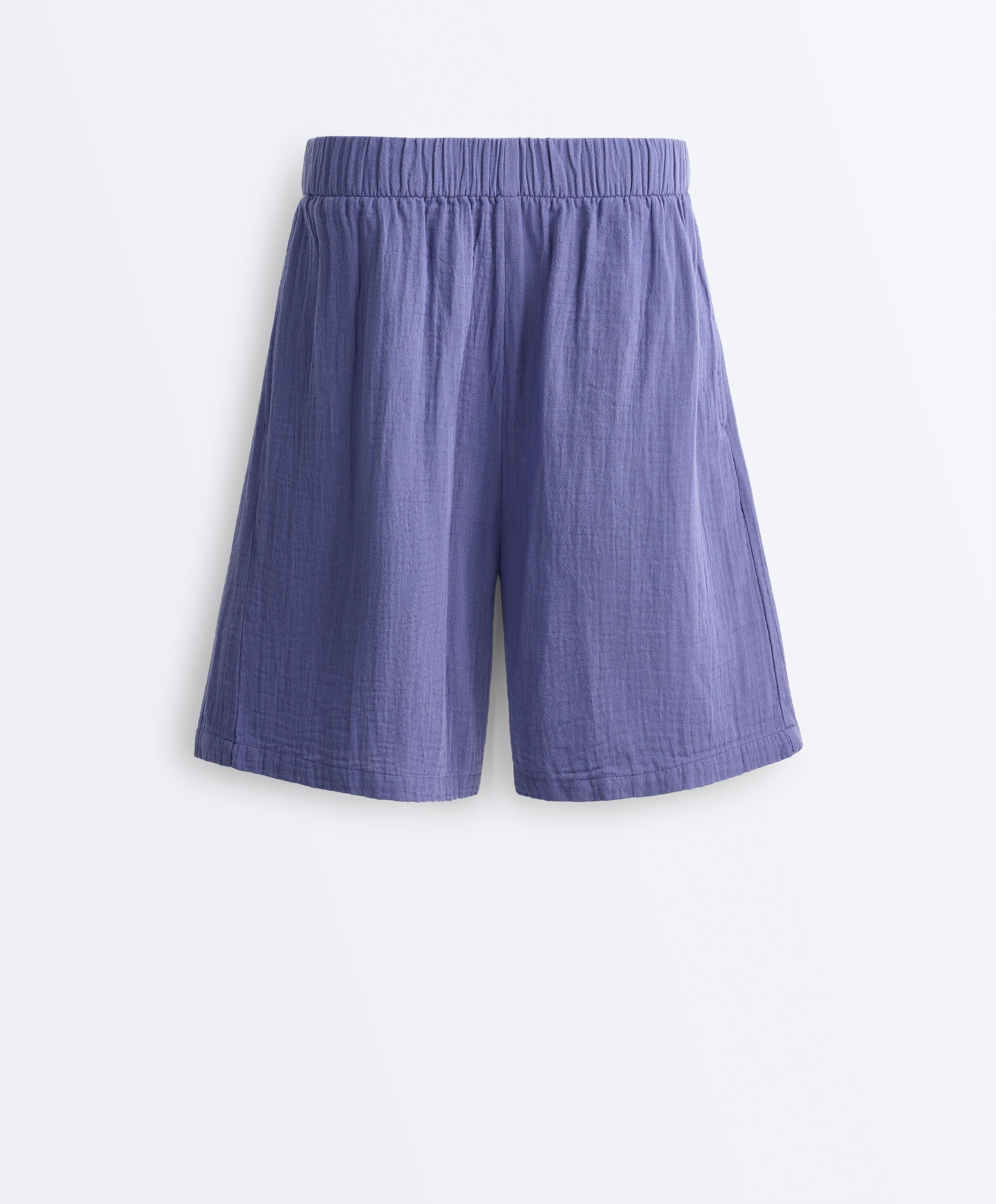 100% cotton gauze bermuda shorts — BLUEBERRY