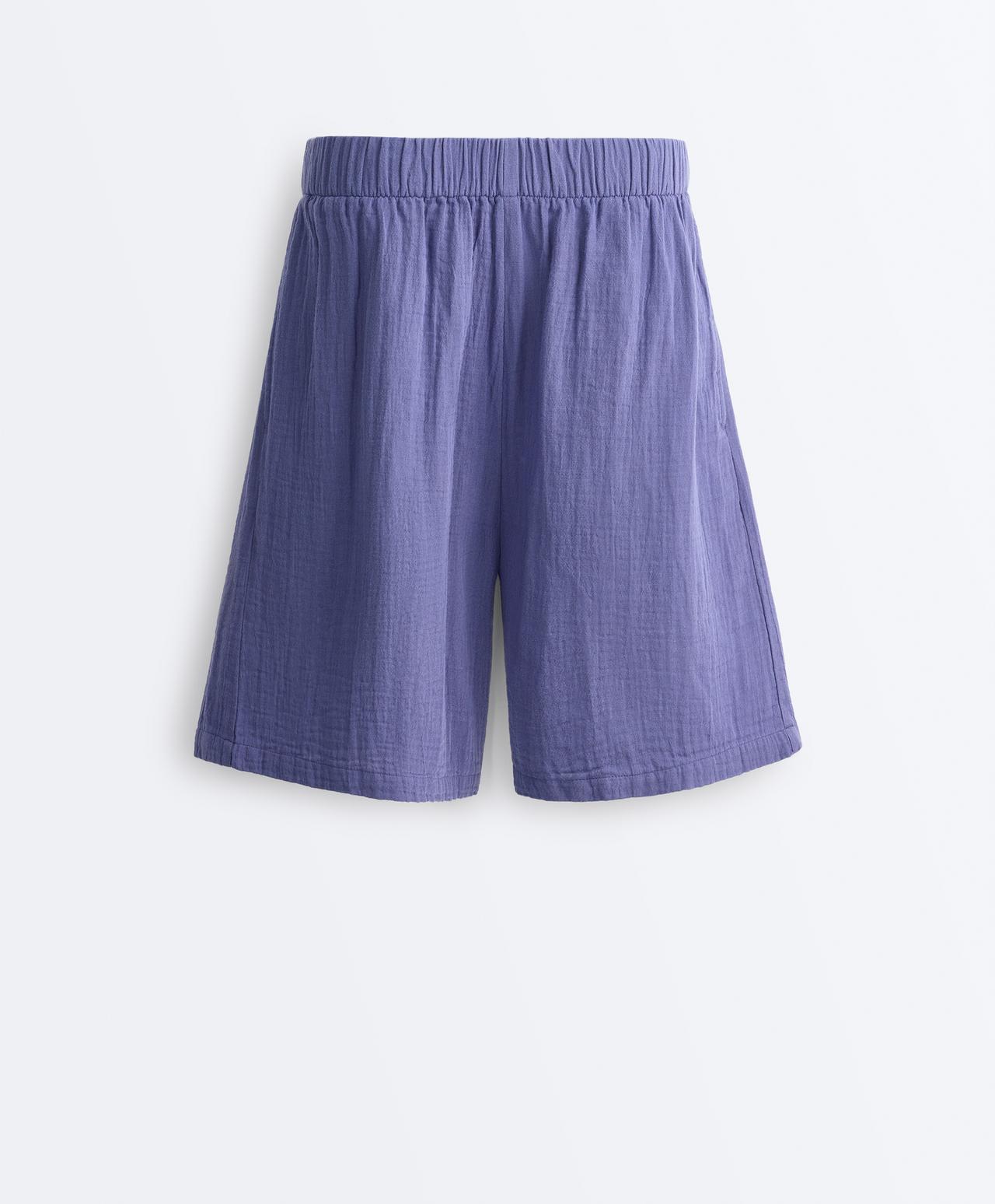 100% cotton gauze bermuda shorts — BLUEBERRY