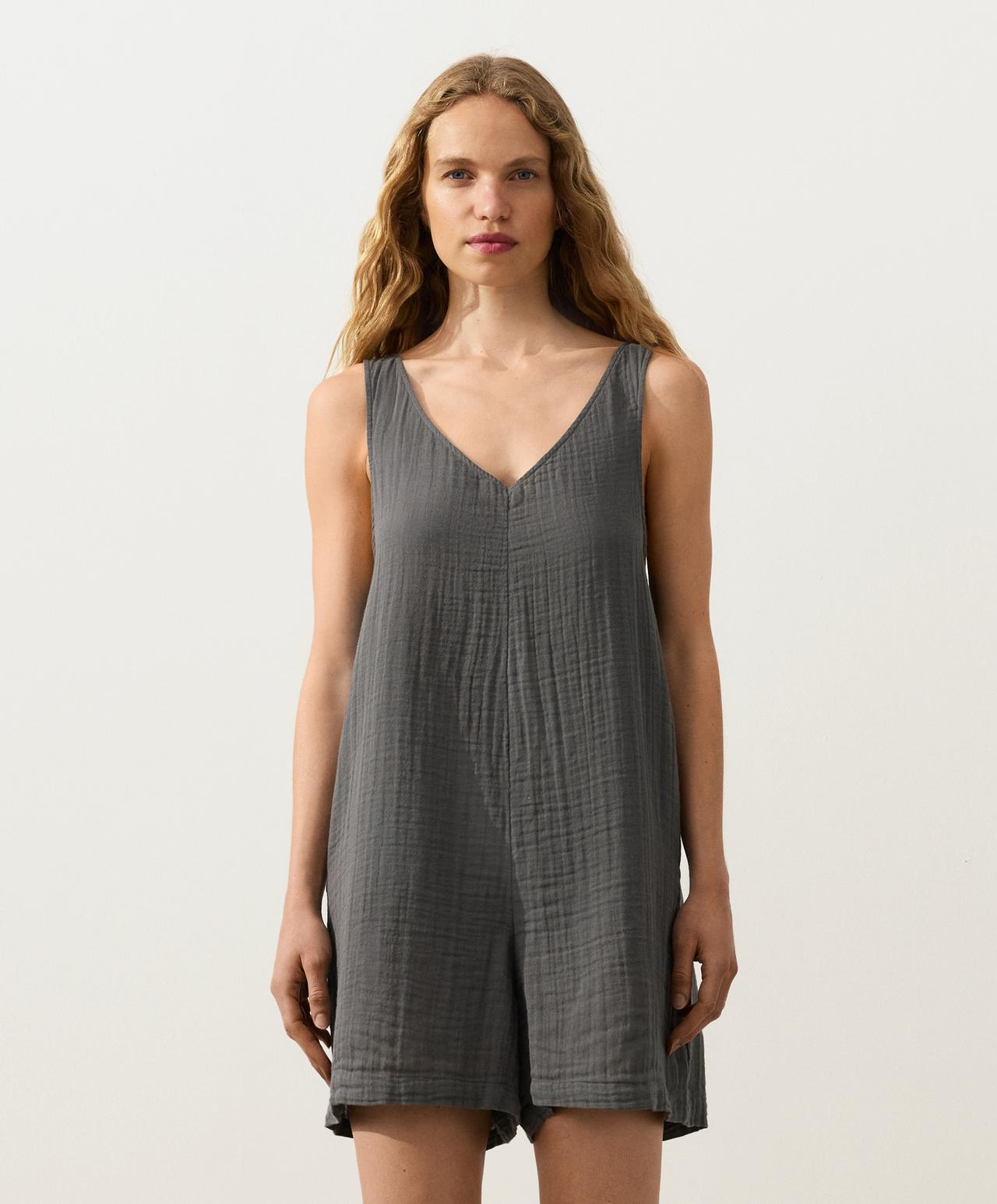 100% cotton gauze short jumpsuit — ASPHALT