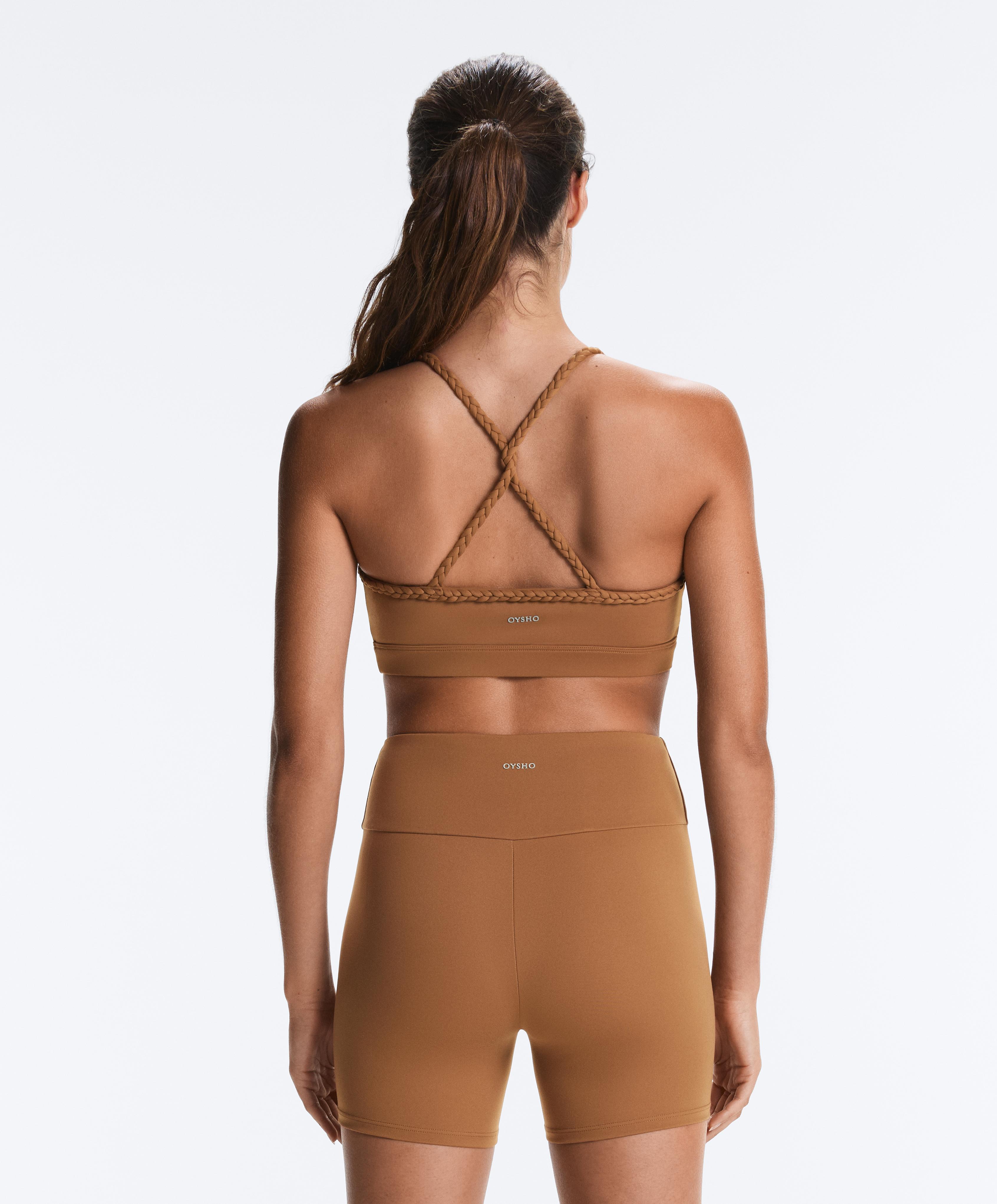 Medium-support braided Comfortlux sports bra — TOFFEE