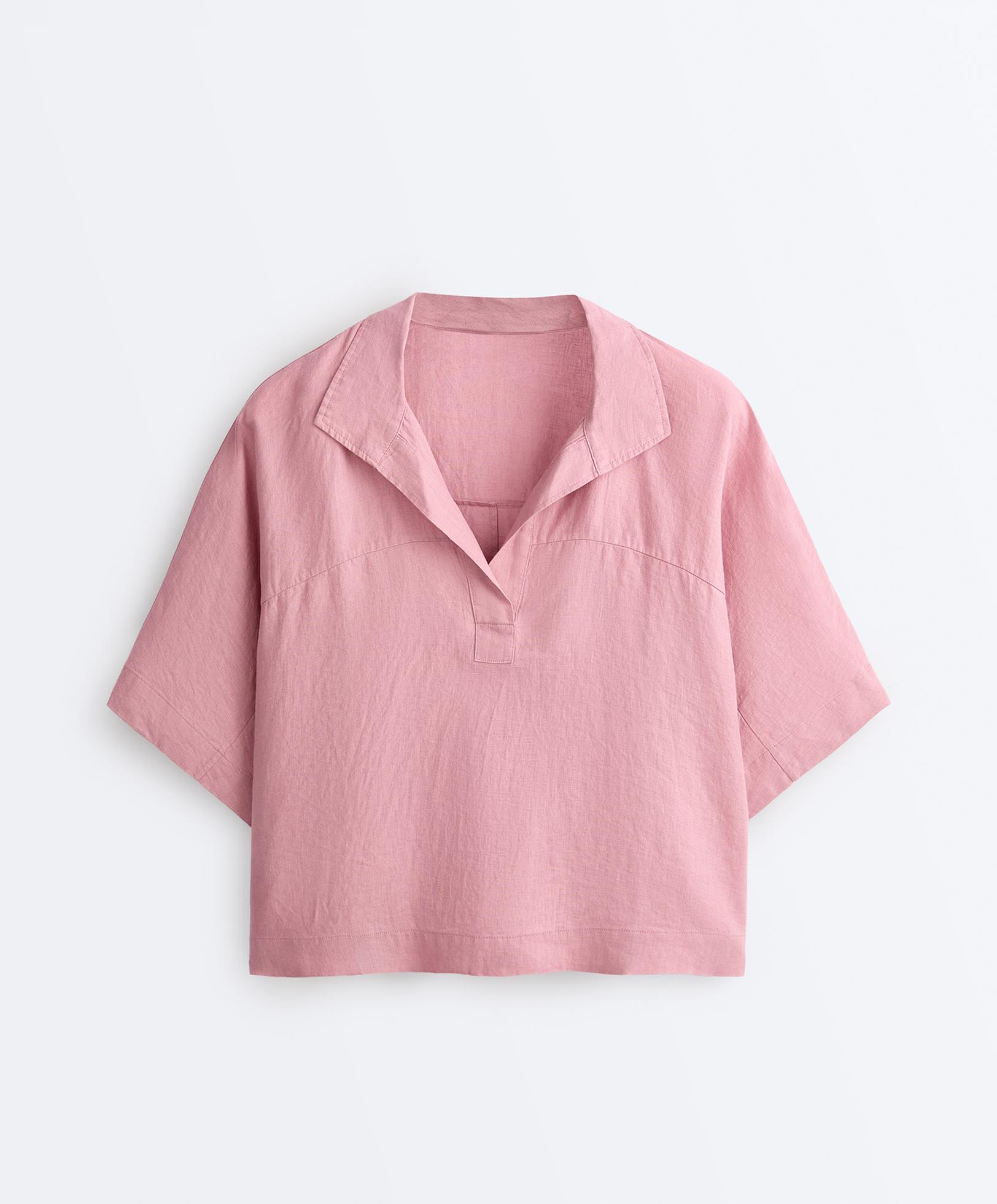 Oversize 100% linen polo shirt — MID-PINK