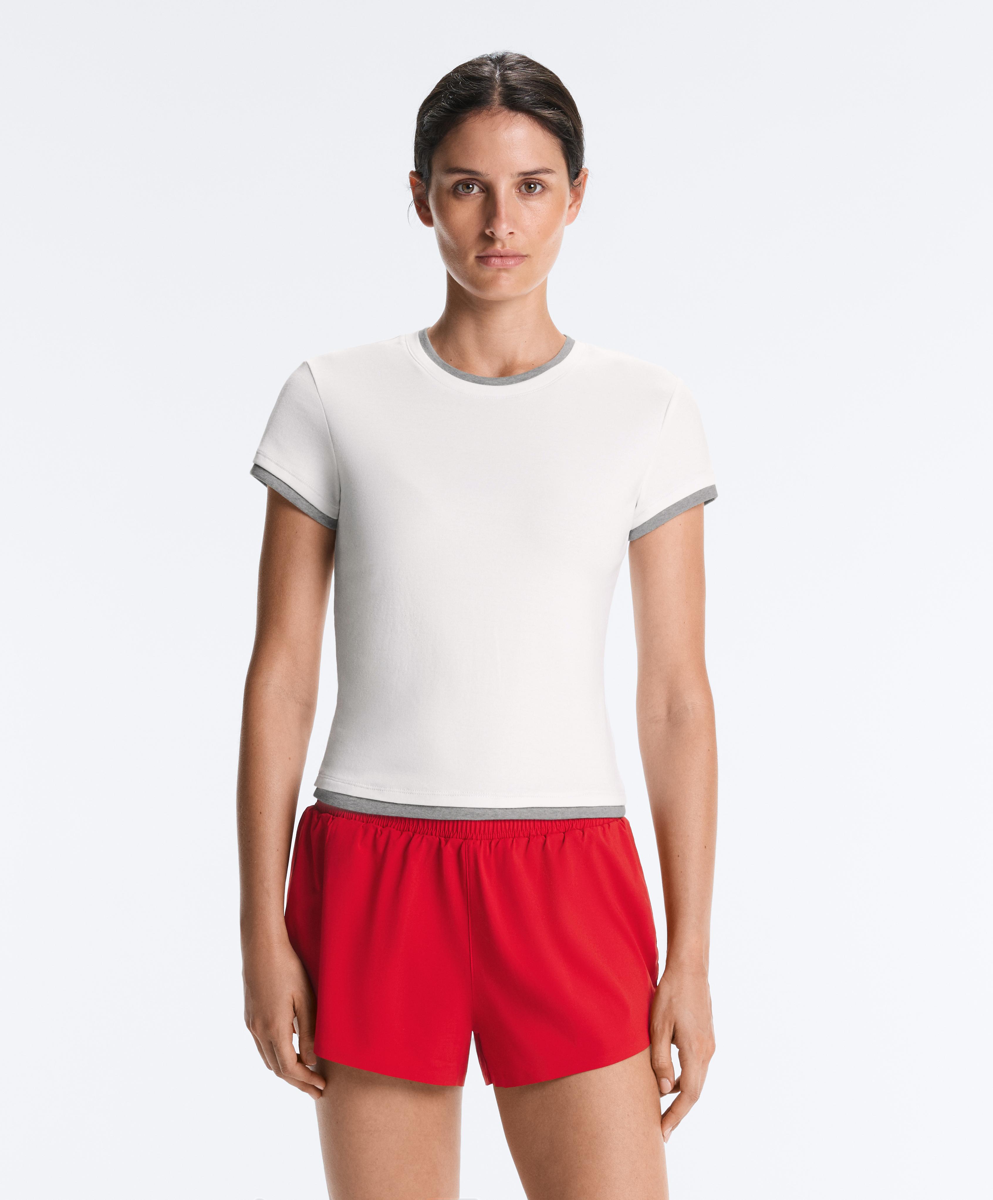 T-shirt manches courtes en coton mélangé effet double rib