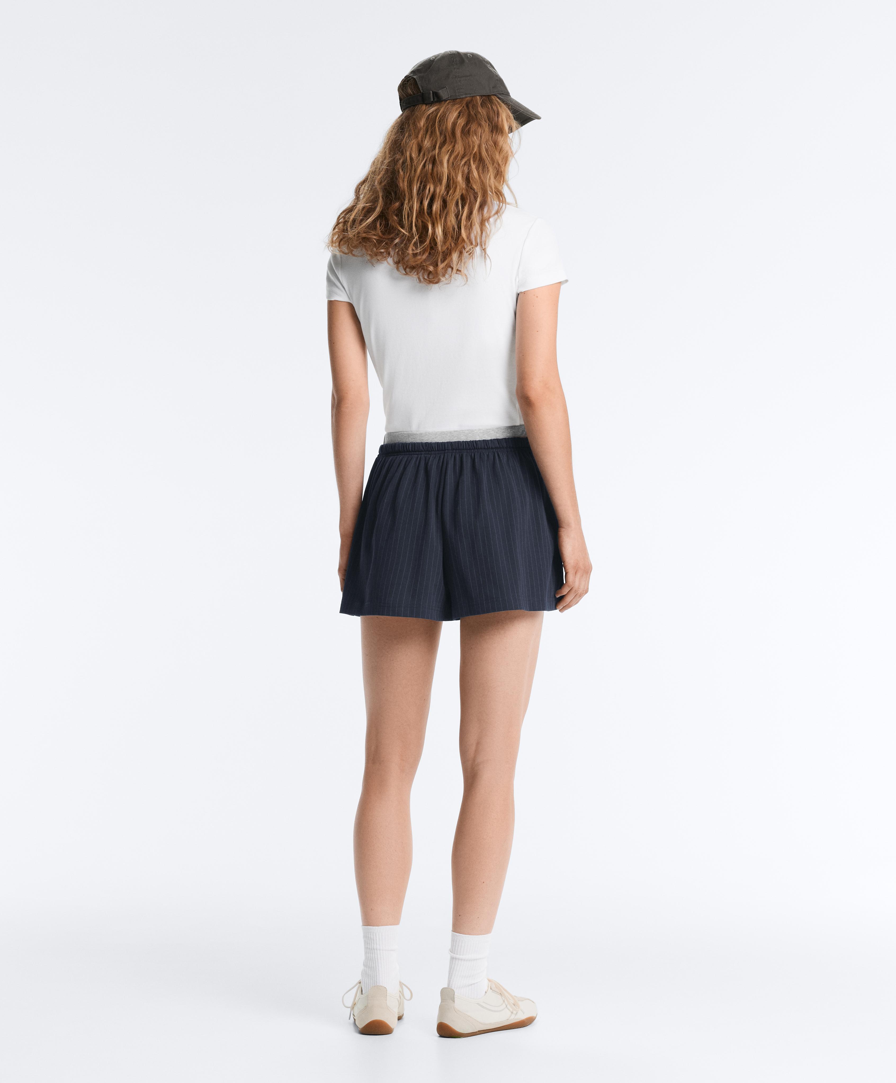 Pinstripe cotton pique shorts — NAVY BLUE