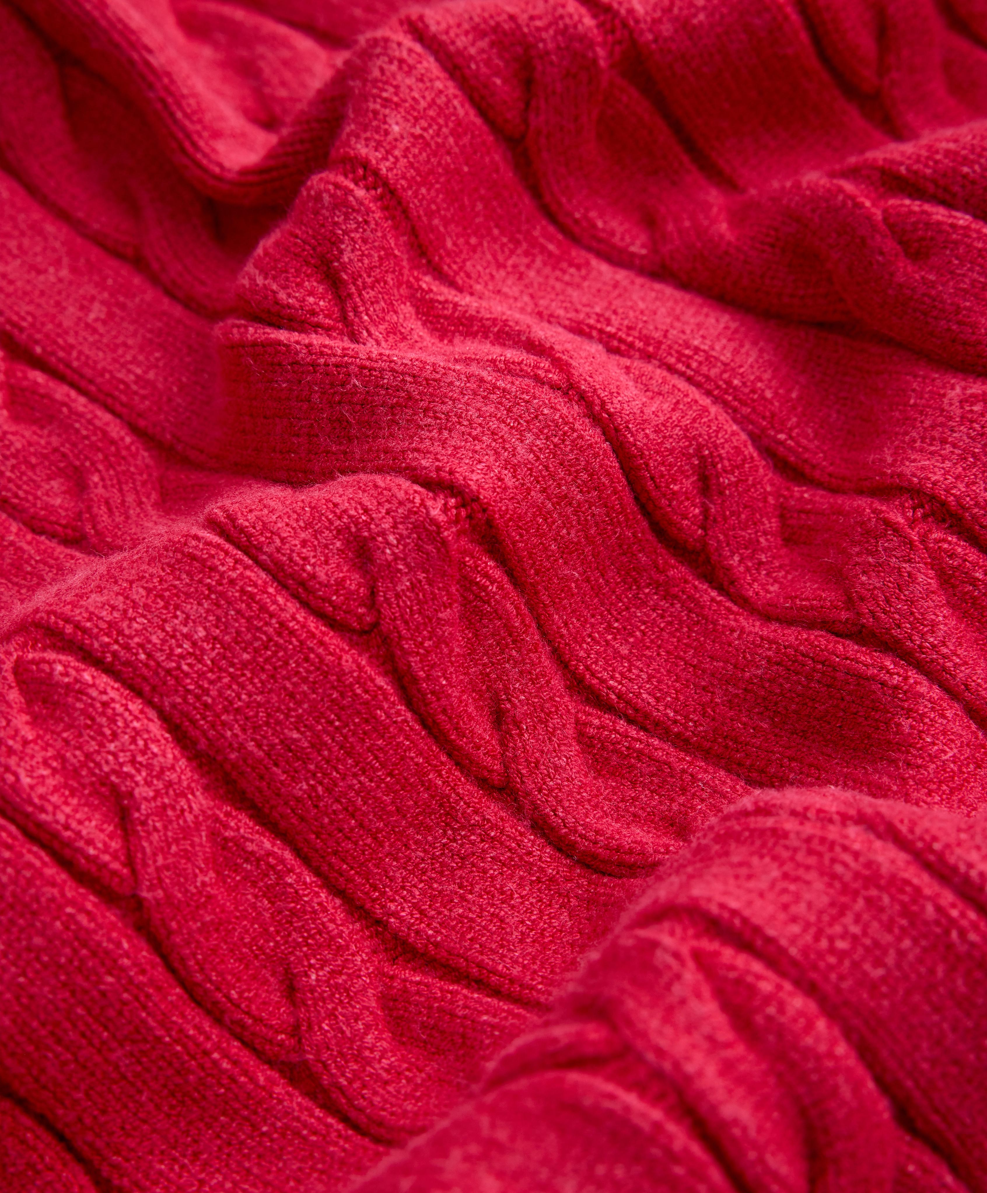 Washed cable knit hooded jacket — RED