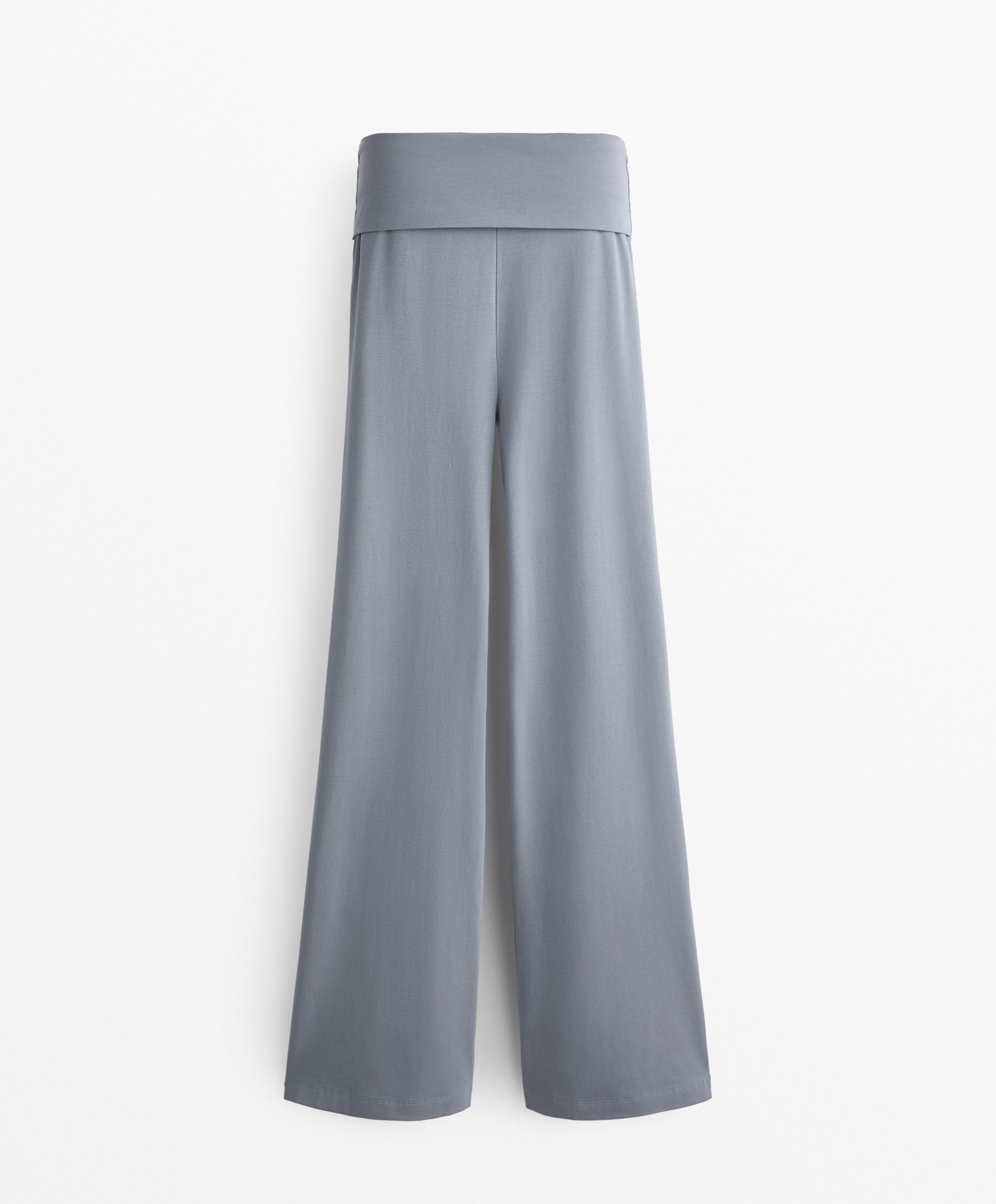 Foldover waist cotton blend flare trousers