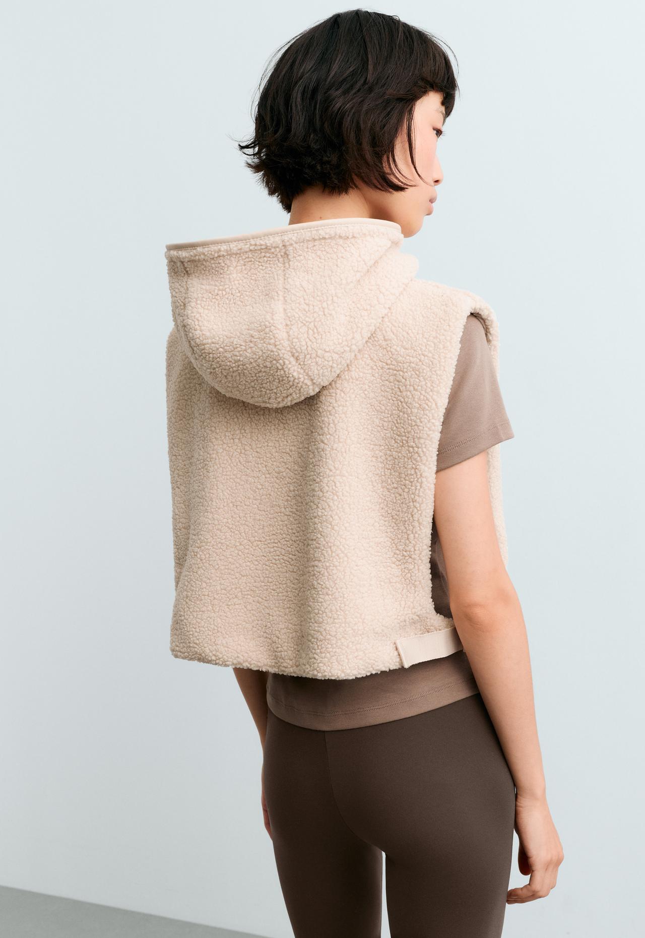 Faux-shearling hooded gilet — CREAM