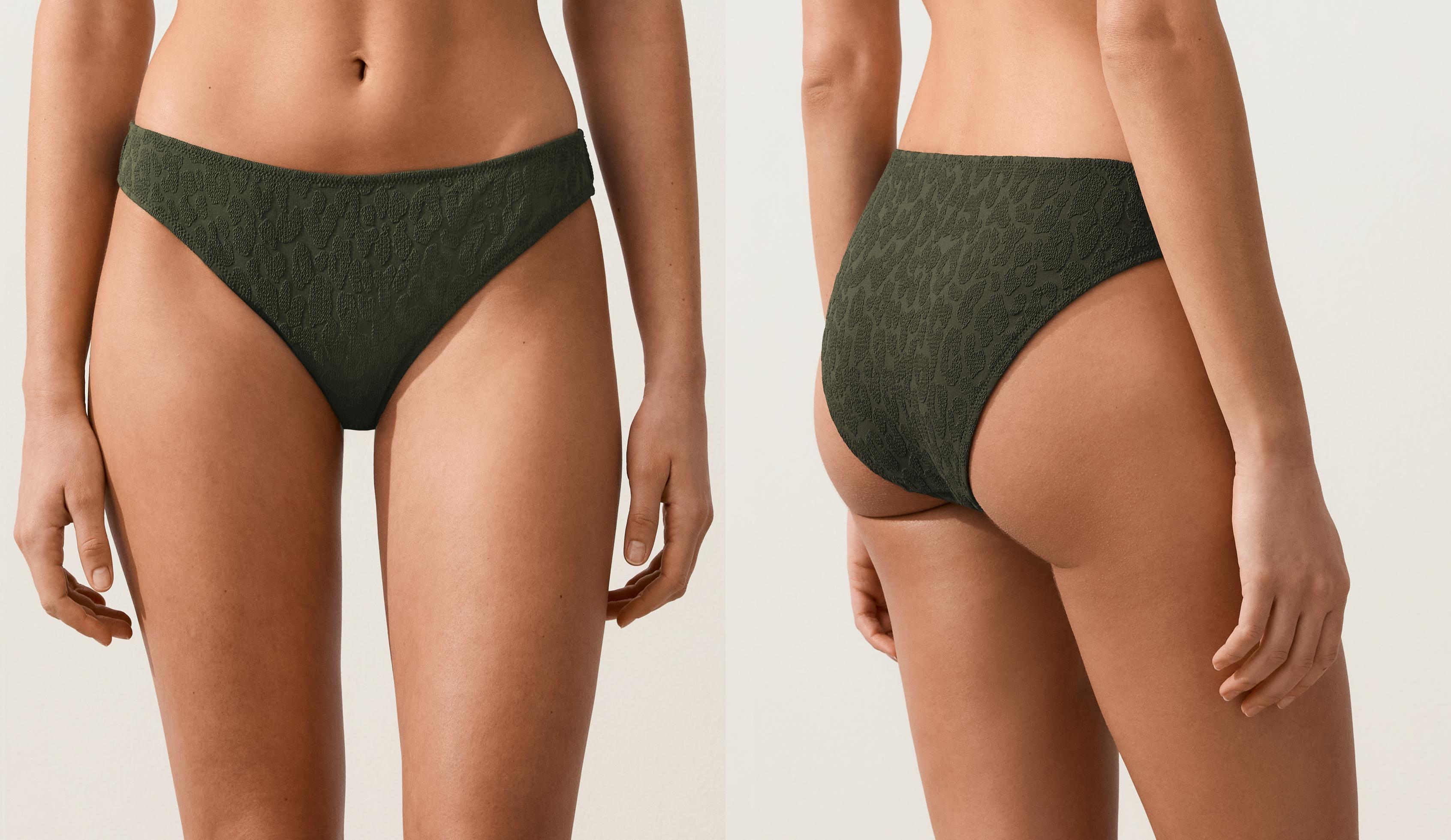 Textured leopard classic bikini briefs — DARK KHAKI
