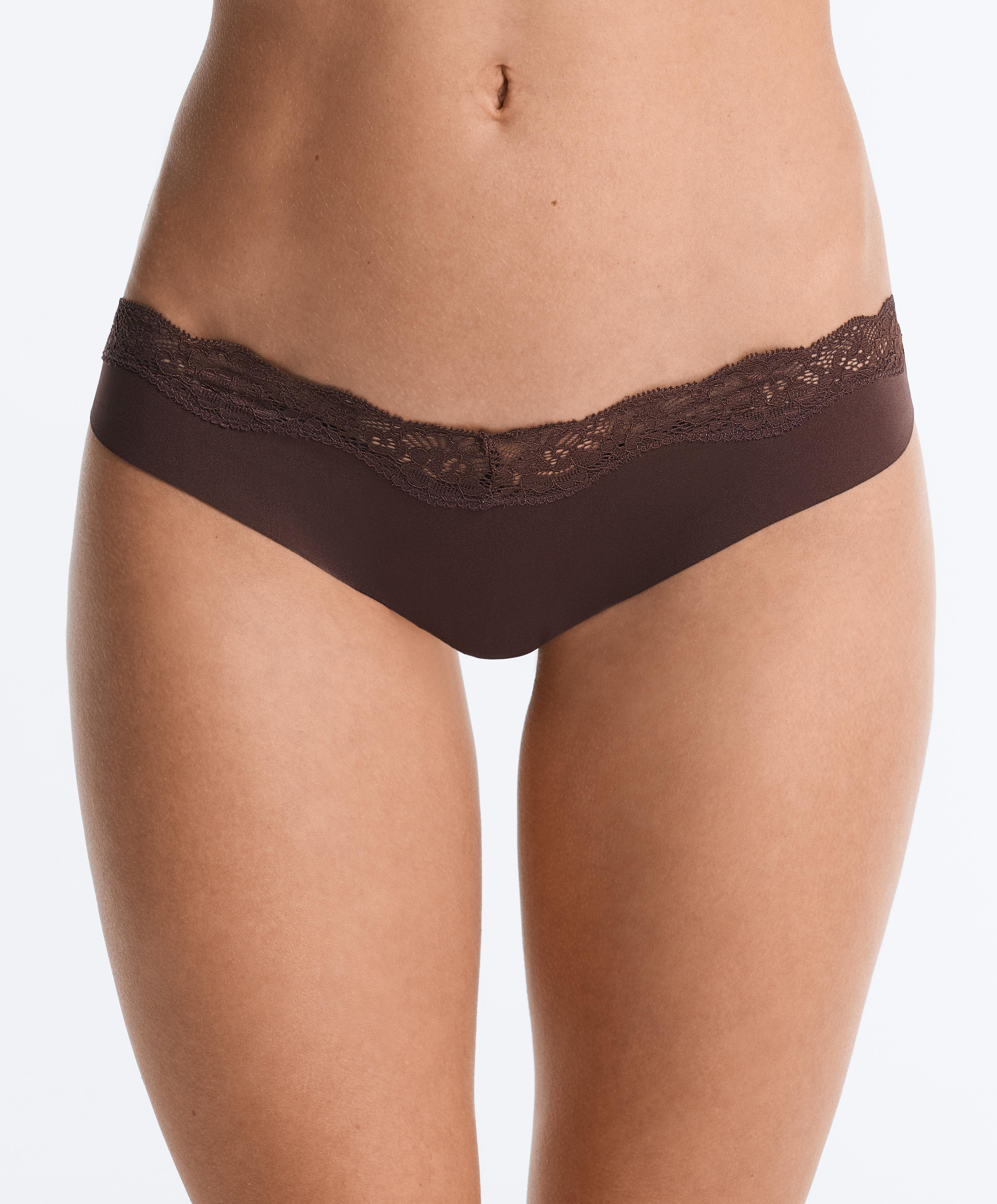 3 laser-cut lace and polyamide blend classic briefs — CHOCOLATE