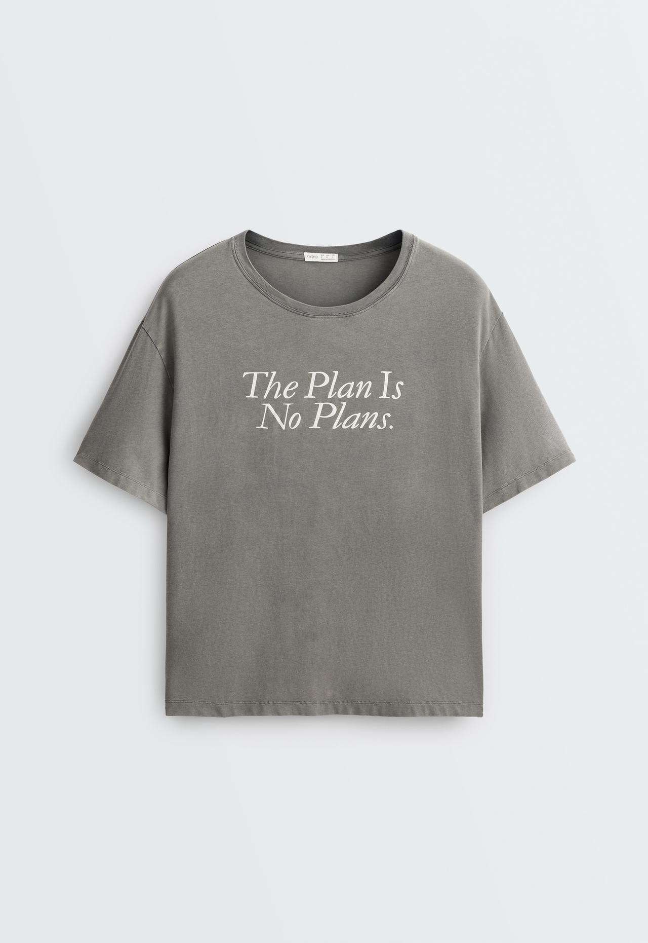 Boxy short-sleeved cotton blend T-shirt with slogan — CHARCOAL GREY
