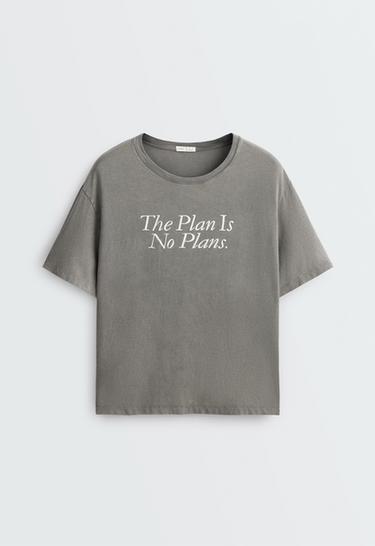 Boxy short-sleeved cotton blend T-shirt with slogan — CHARCOAL GREY 5