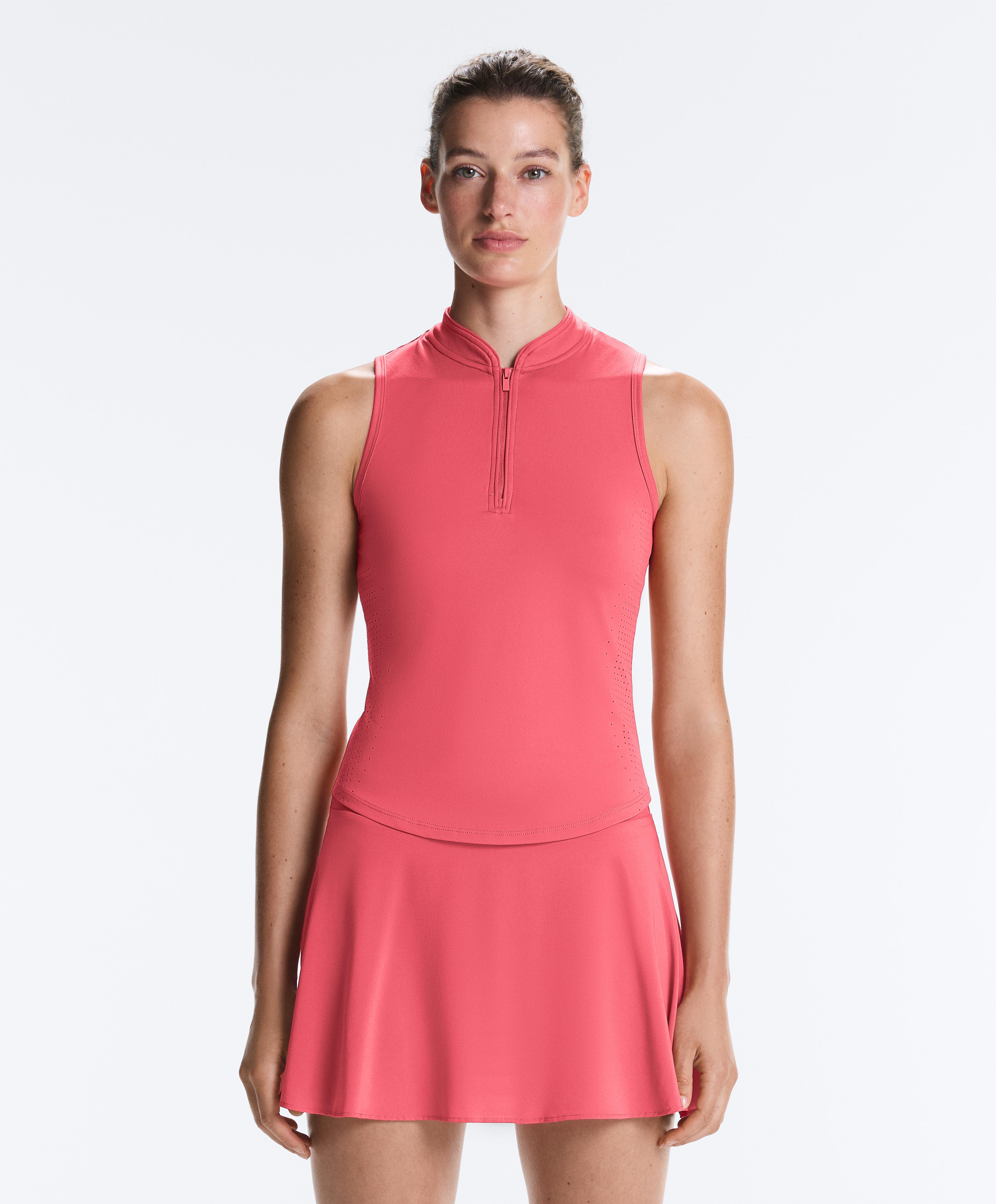 Technical sleeveless T-shirt with half zip — WASHED RED