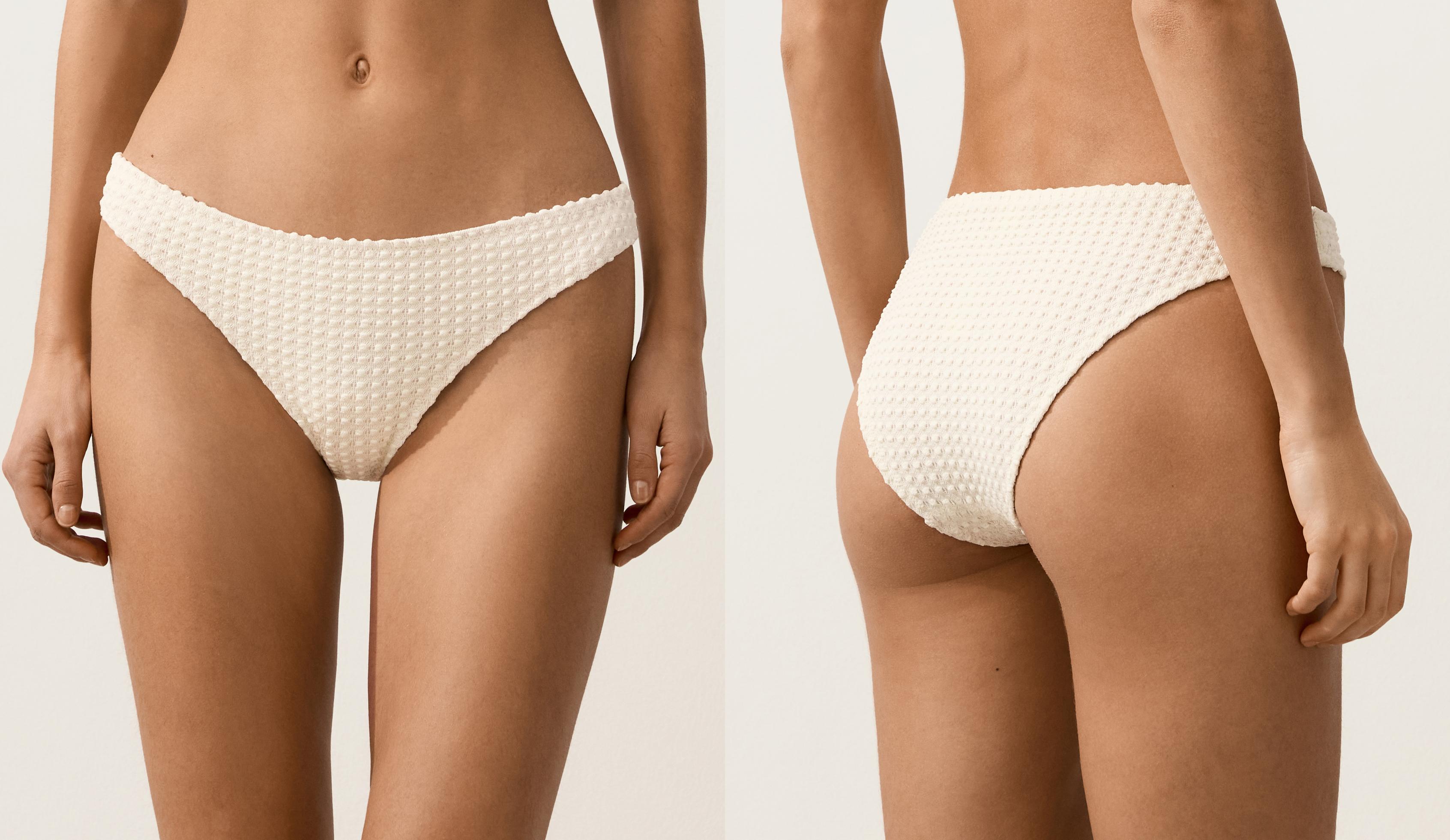 Bubble-texture crochet classic bikini briefs — ECRU