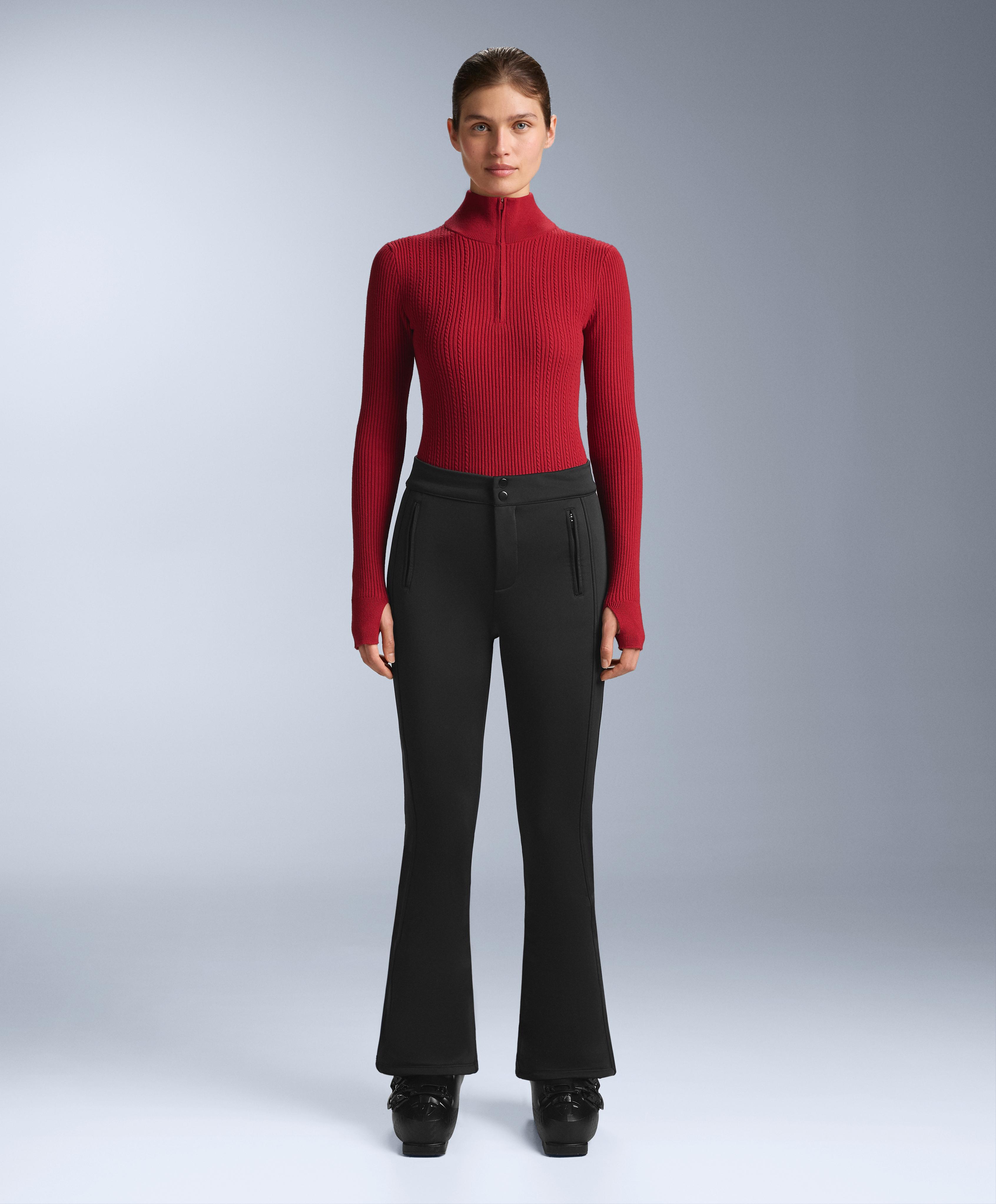 Cable knit thermal base layer T-shirt — RED