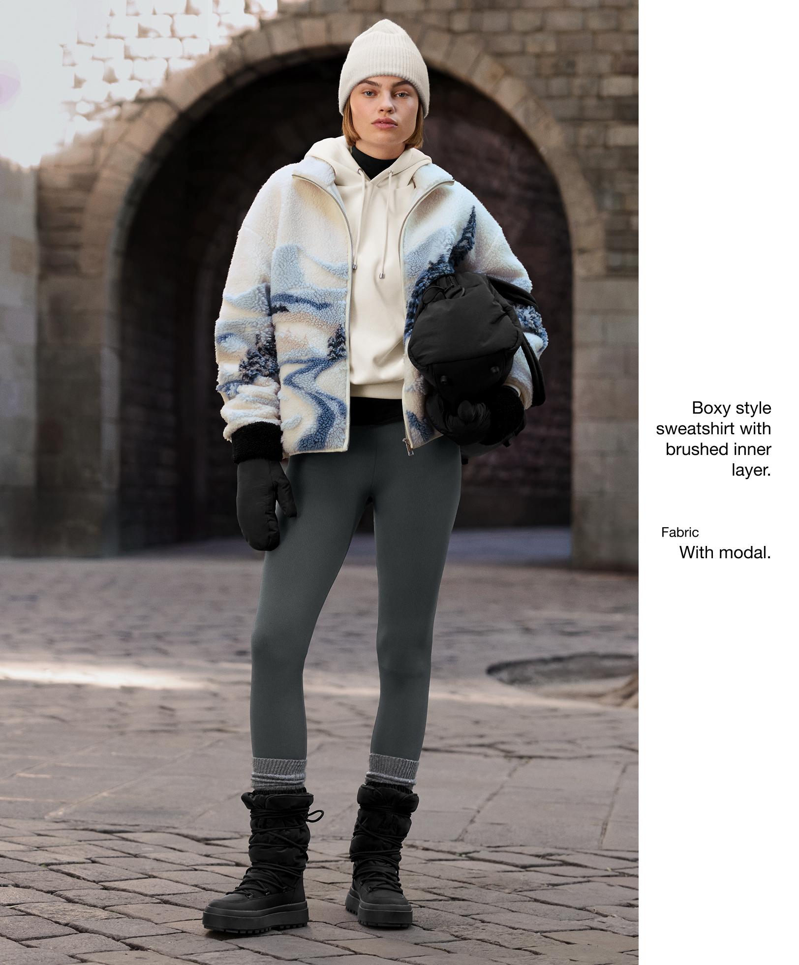 Boxy hoodie with brushed modal — ECRU