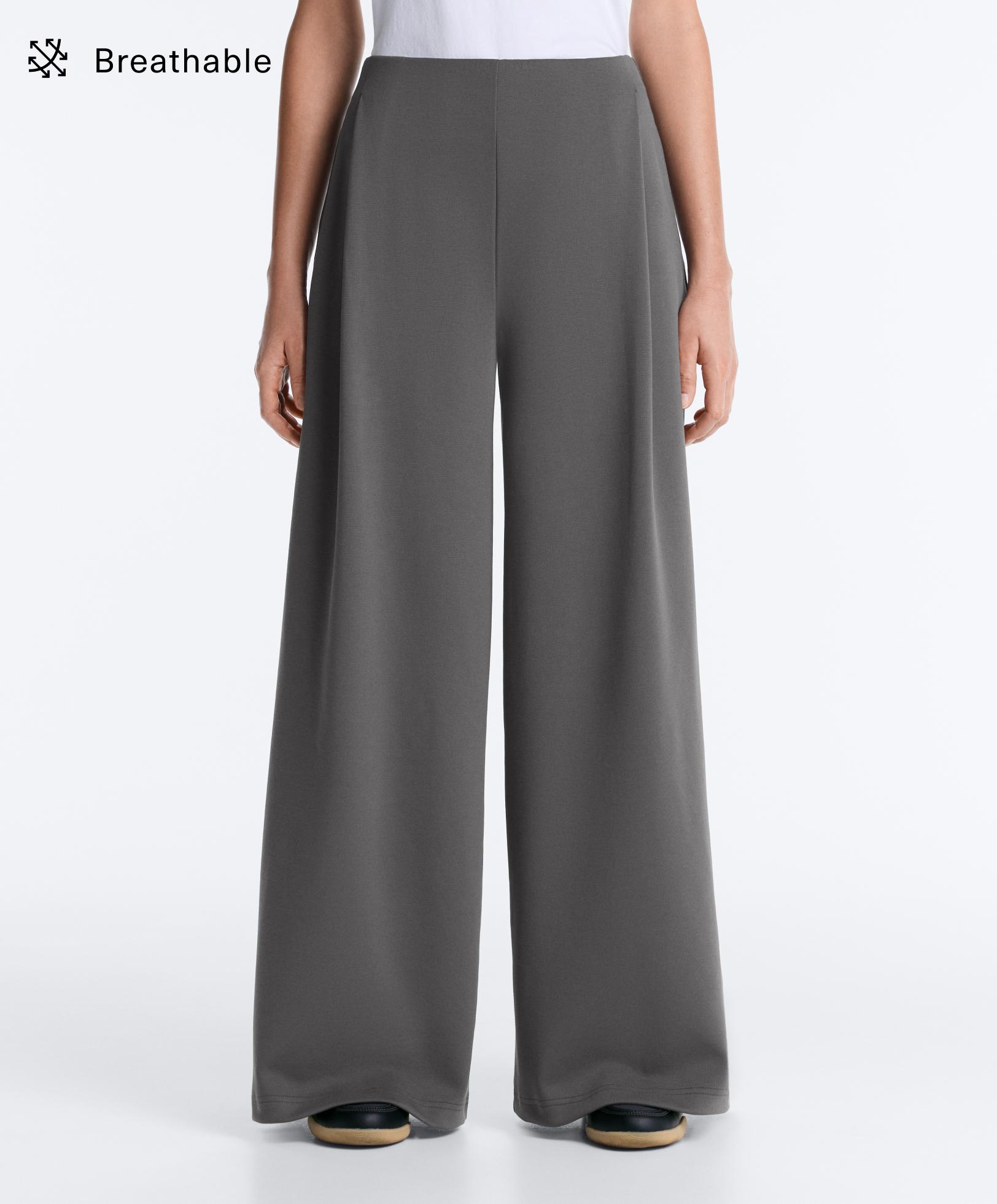 Pantalon large high rise en piqué Pantalon large high rise en piqué