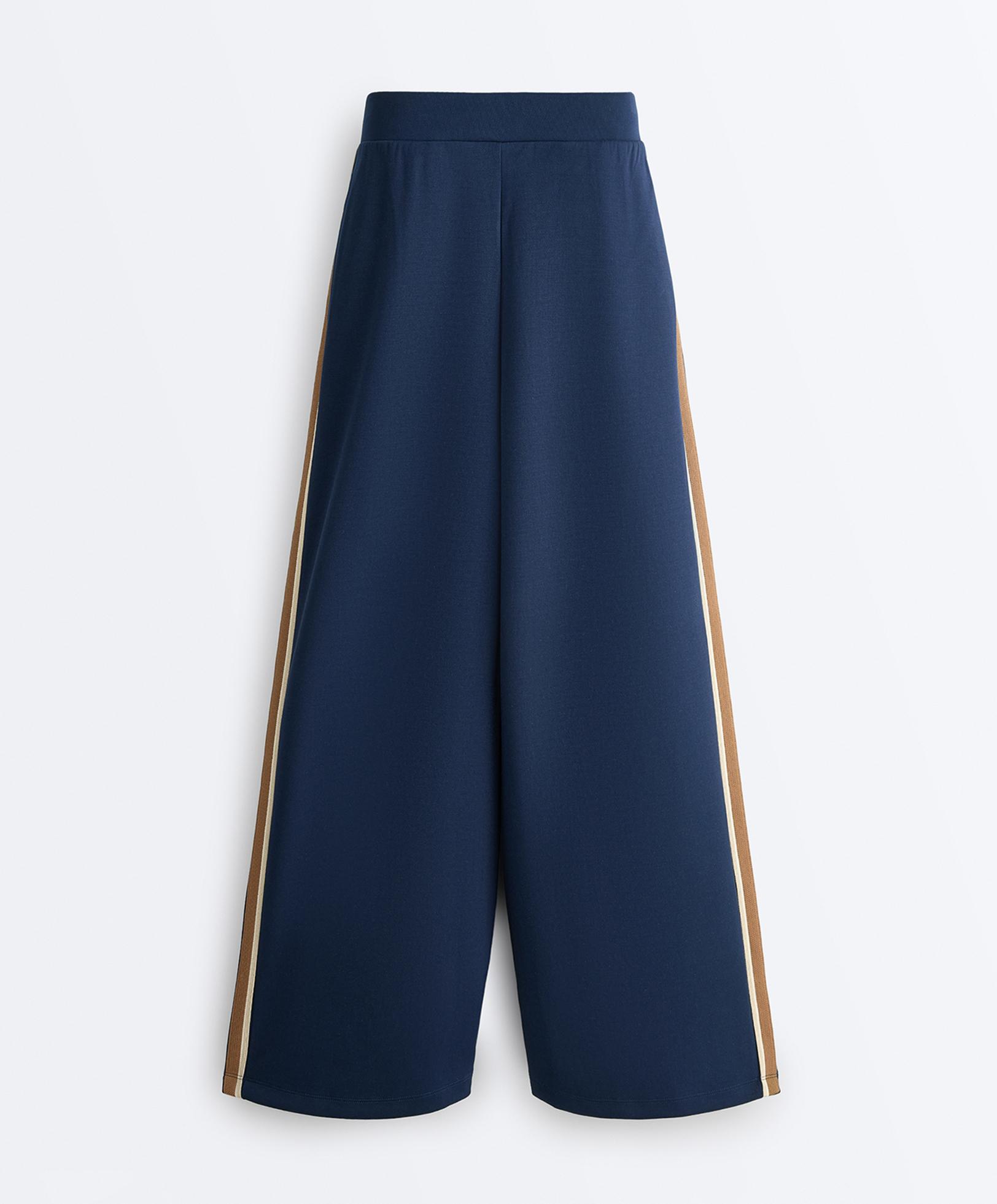 Twill straight-leg trousers with side tape — NAVY BLUE