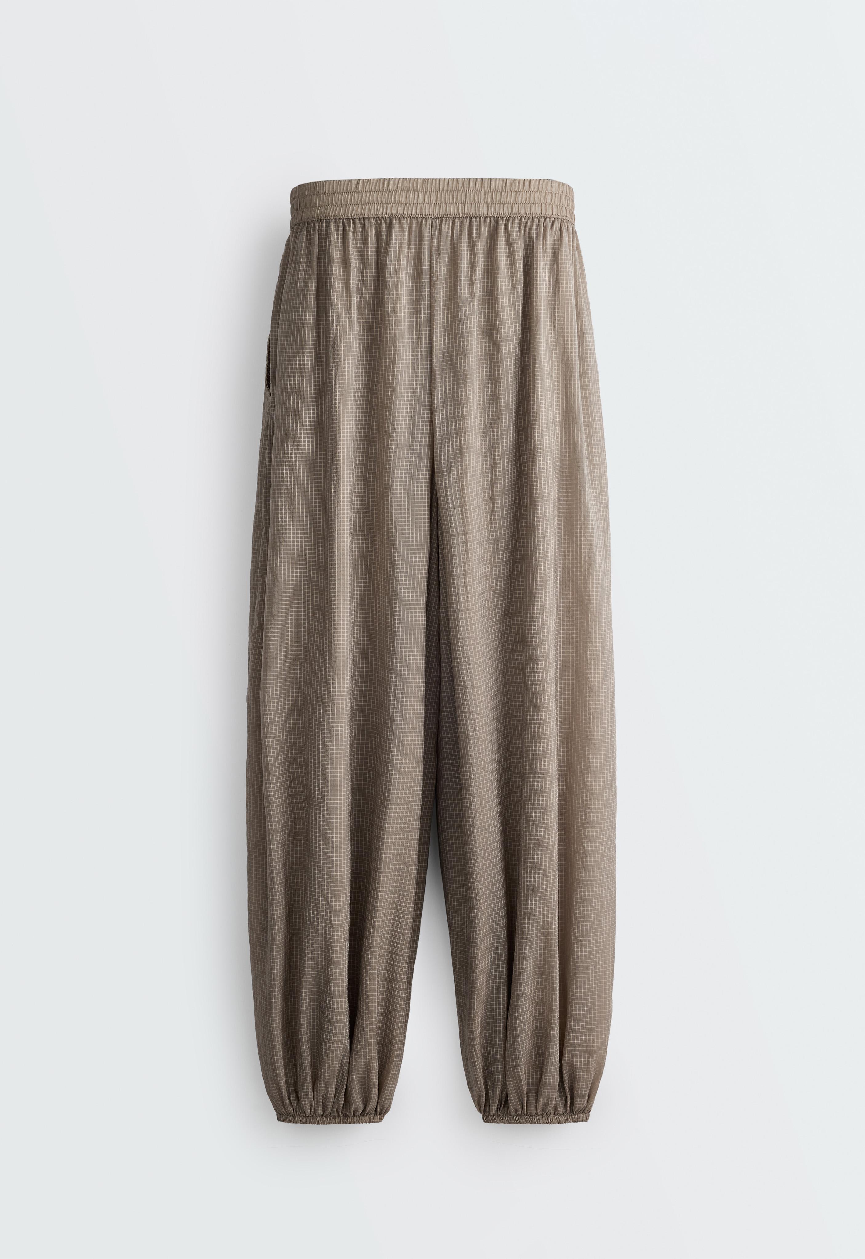 Checked technical bloomer trousers — MINK GREY